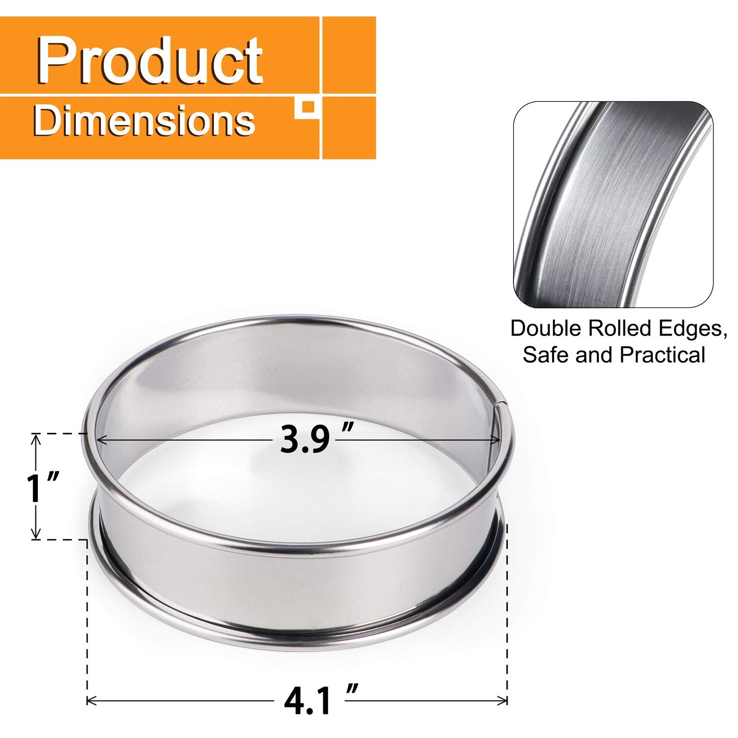 Fangsun Crumpet Rings, English Muffin Rings 4 Inch,Stainless Steel Tart Rings For Baking,Double Rolled Nonstick Round Cake Ring,