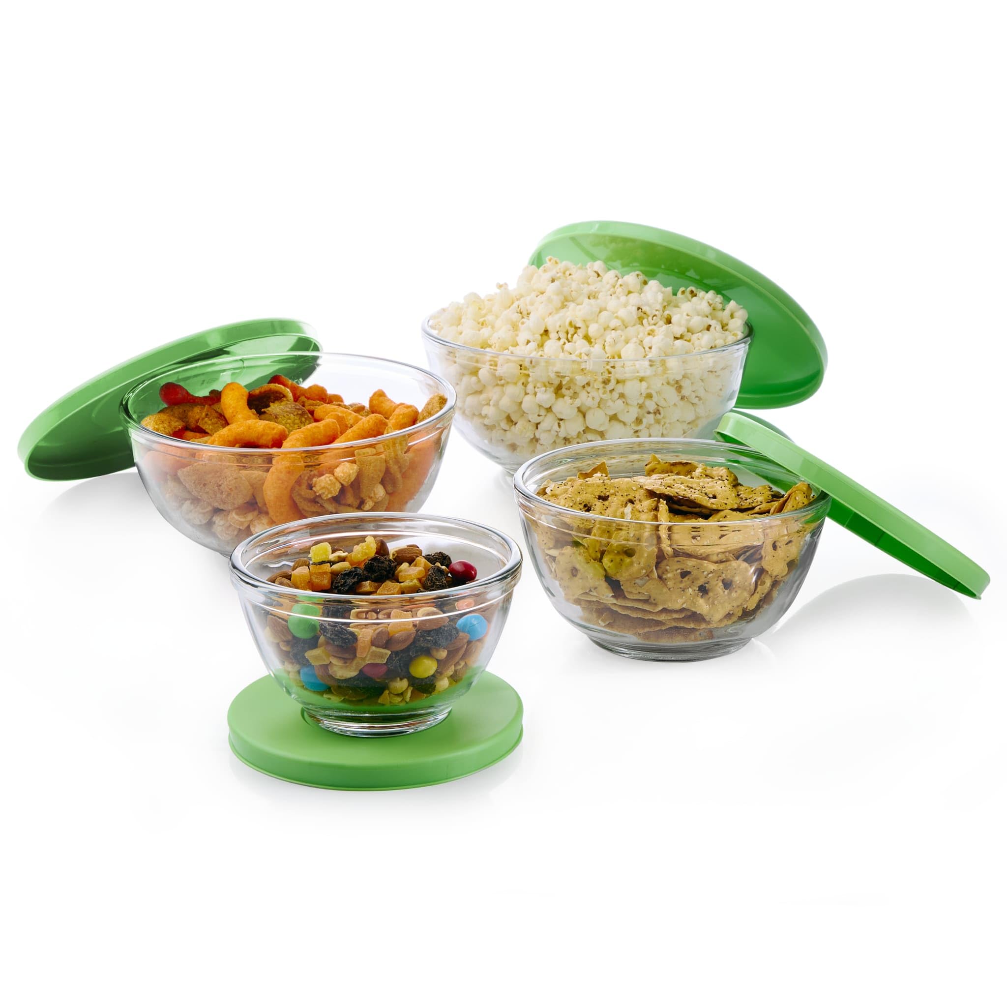 Libbey Bakers Basics 4 Piece Glass Mixing Bowl Set with Plastic Lids, Multi Size