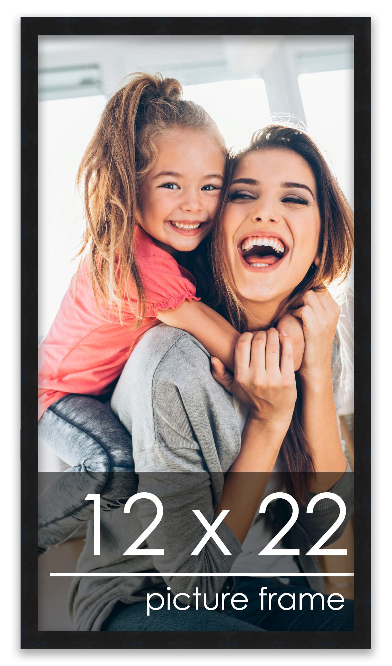 Poster Palooza 12x22 Frame Black Solid Wood Picture Frame | 0.75 Inch Moulding Width | Includes UV Acrylic Plexiglass, Foam Boar