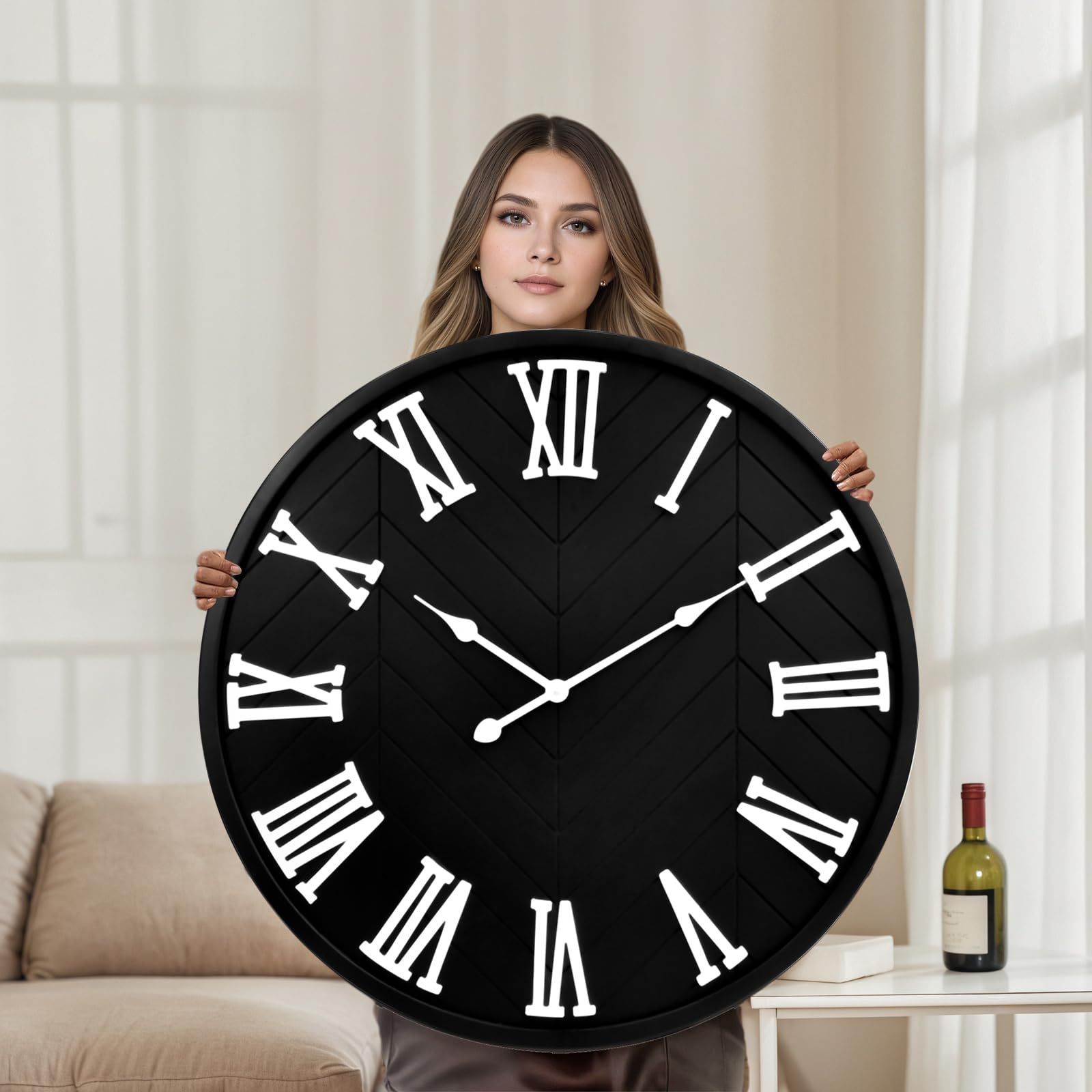 Emax Home 30 Inch Large Wall Clock Farmhouse Style - Black Silent Non-Ticking Rustic Decor For Living Room, Kitchen, Bedroom