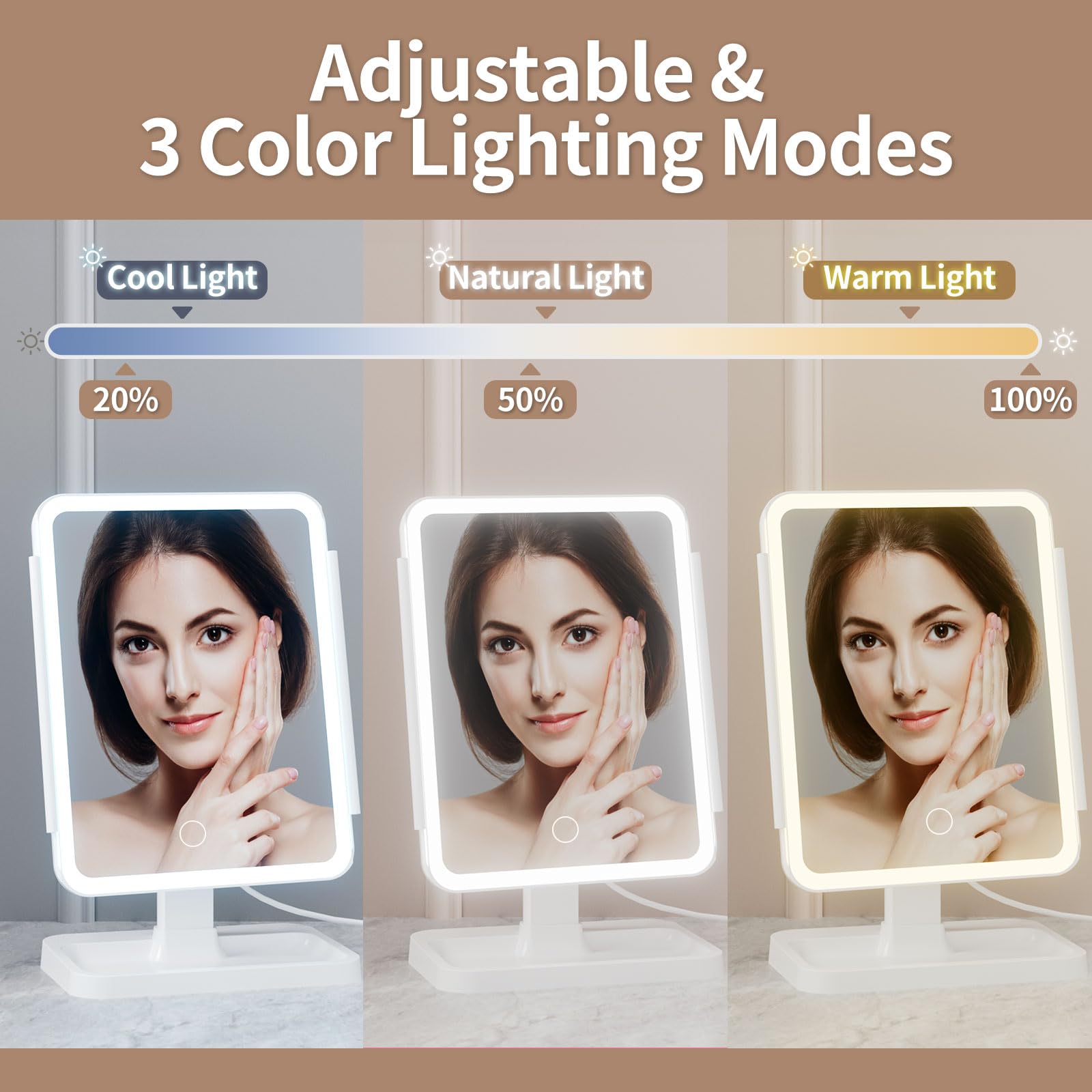 Makeup Mirror With Lights, Rechargeable Lighted Vanity Mirror With 70 Led Lights And 2X 3X 10X Magnification, 3 Color& Adjustabl