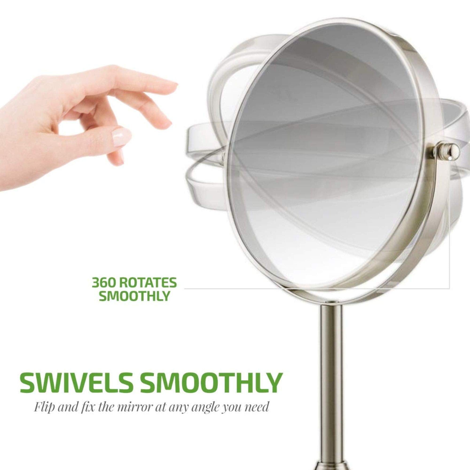 Ovente 7'' Tabletop Makeup Mirror With 1X/7X Magnification, 360 Swivel Design And Double-Sided Free-Standing Vanity Mirror Perfe