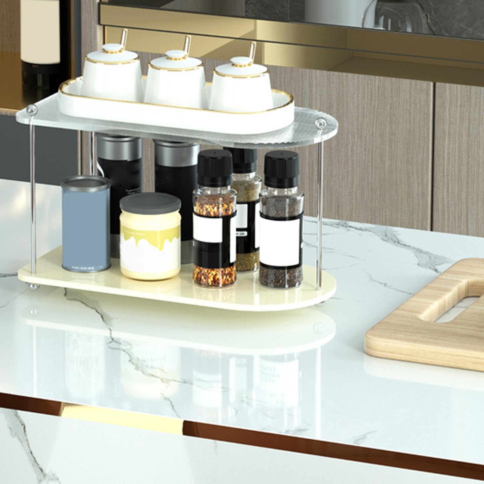 Trendivibe Layered Vanity Organizer Tray Holder Spice Rack For Bedroom Kitchen Dresser 2 Layer White