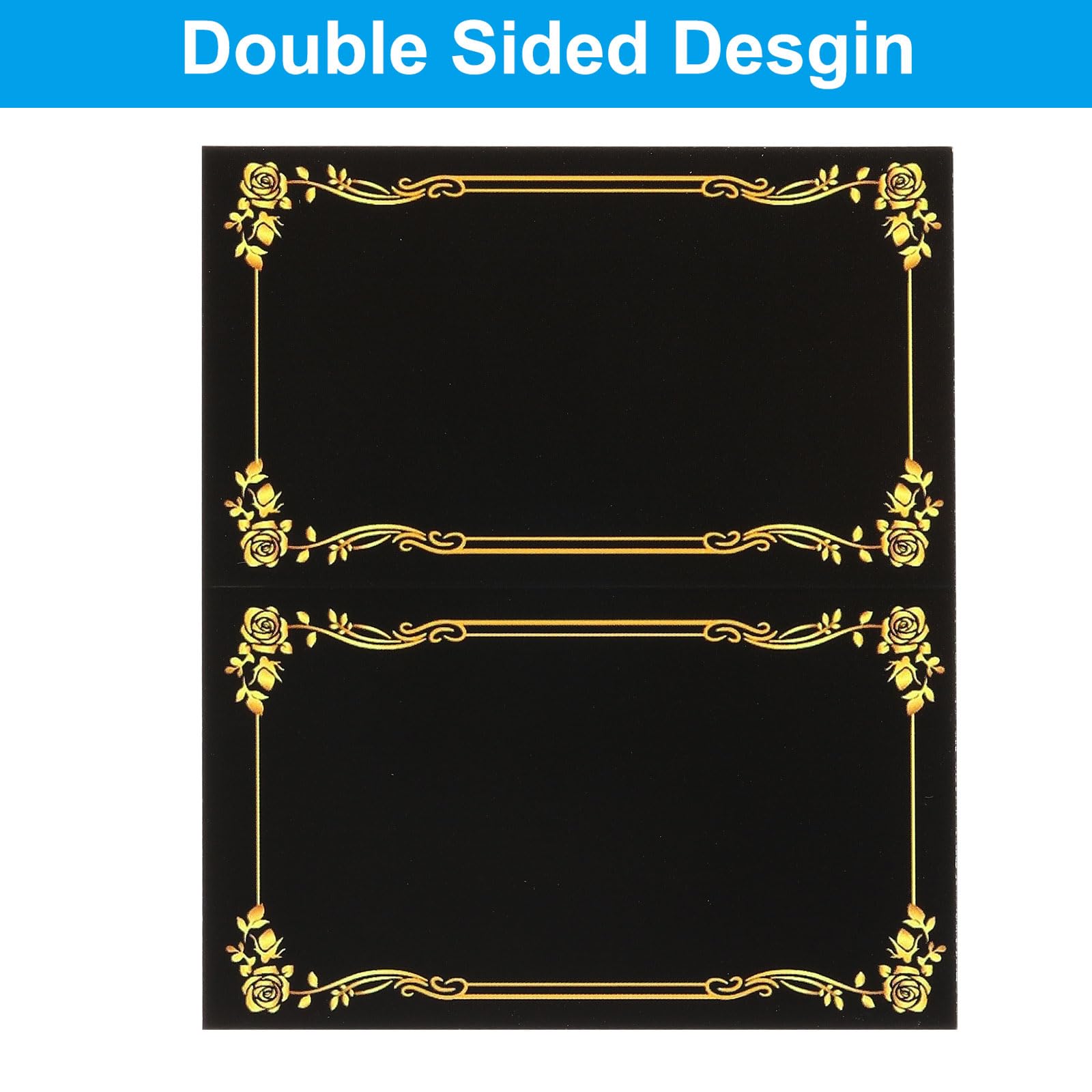 Patikil 25 Pack Reserved Table Signs, Gold Edge Printing Tables Tent Blank Card, Black