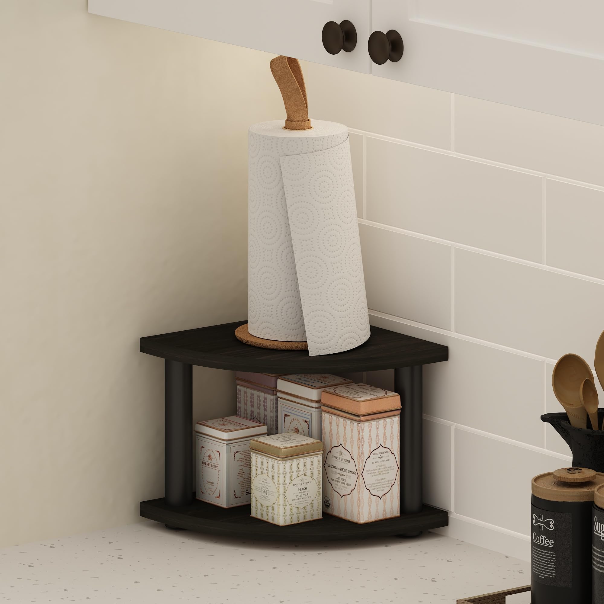 Furinno Turn-N-Tube Kitchen Countertop Organizer, 2-Tier Corner Countertop Organizer Shelf, Corner Shelf, for Kitchen, Pantry, O