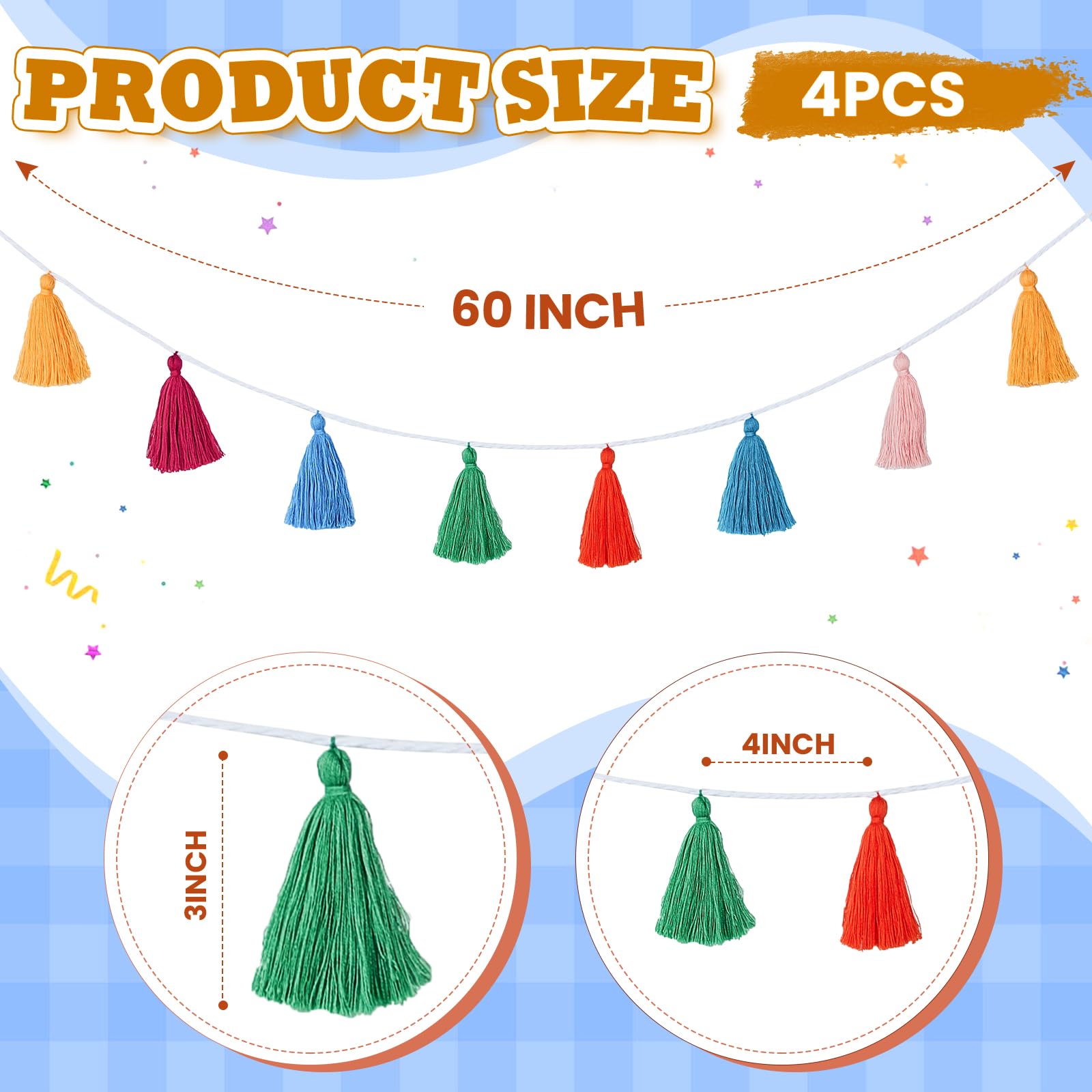 4 Pieces Tassel Garland Boho Tassel Banner Classroom Garland Bright Classroom Decor For School Supplies Birthday Baby Shower Par