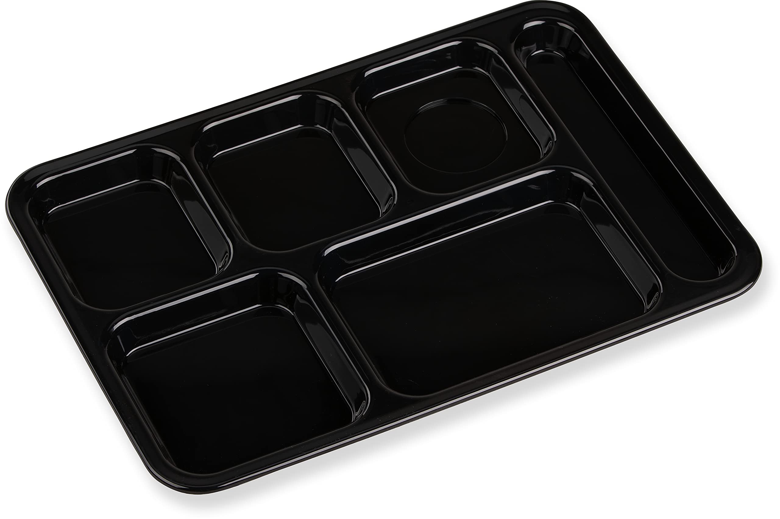 Carlisle FoodService Products Right-Hand 6-Compartment Tray, 10 x 14, Black, (Pack of 24)