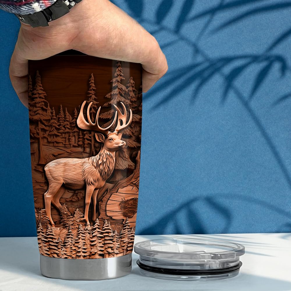 SANDJEST Deer Tumbler 20oz Stainless Steel Insulated Tumblers Coffee Travel Mug Cup Deer Gifts for Men Gift for Birthday Christm