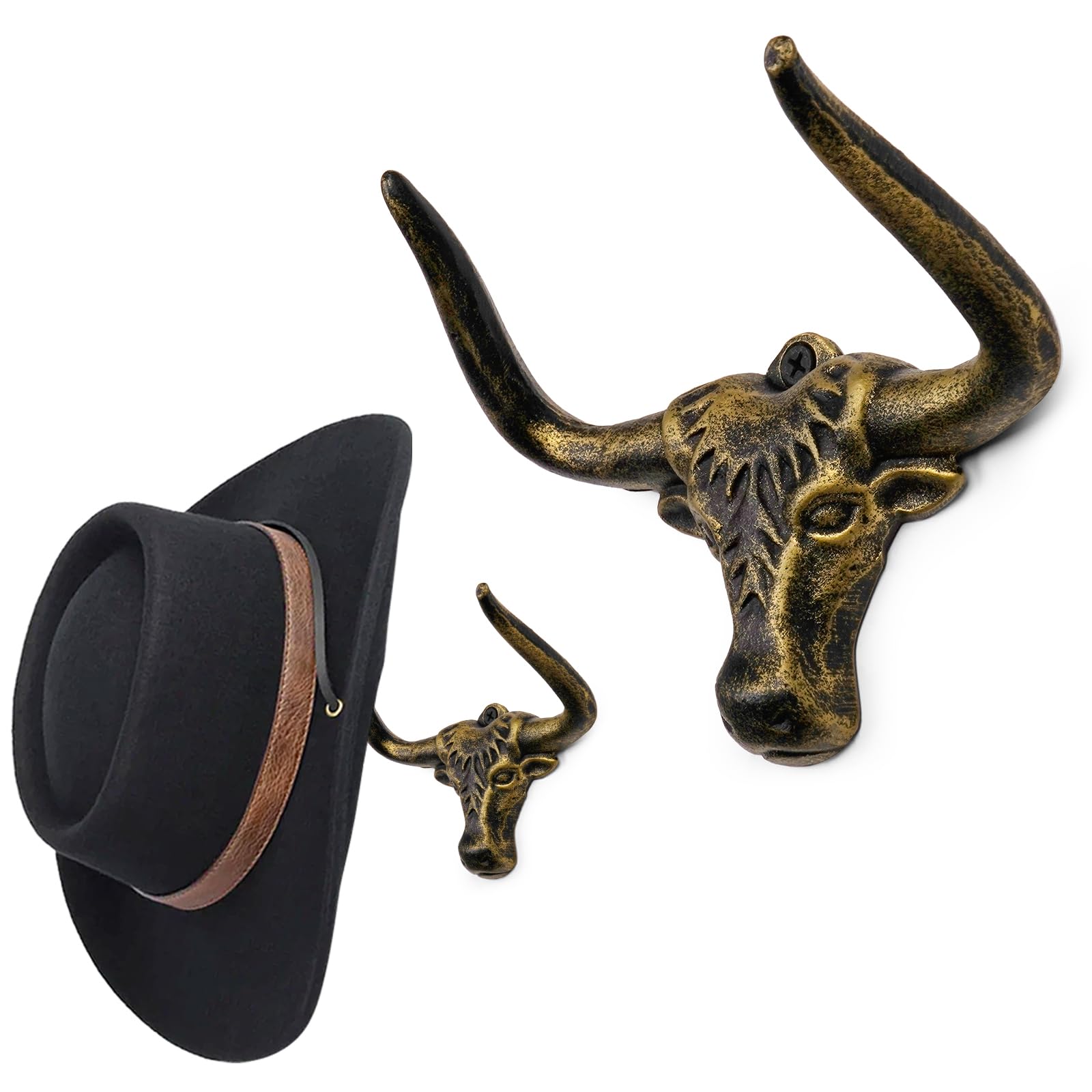 Filano Cowboy Hat Rack For Wall 2 Pack Modern Metal Cowboy Hat Holder Cast Iron Hat Hanger Western Longhorn Hooks Storage And Di