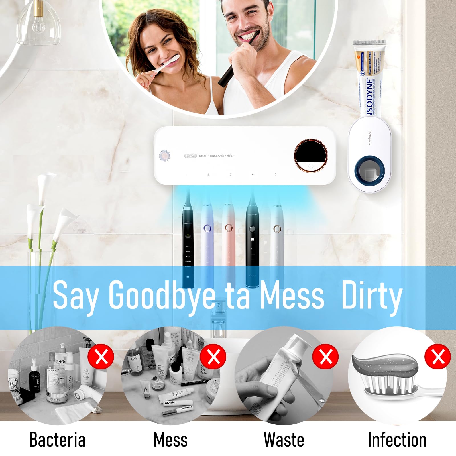 Gfbebdvtoothbrush Cleaner And Automatic Toothpaste Extruder Set,Toothbrush Holder Cleaner,Fan Drying And Timerfunction,Automatic