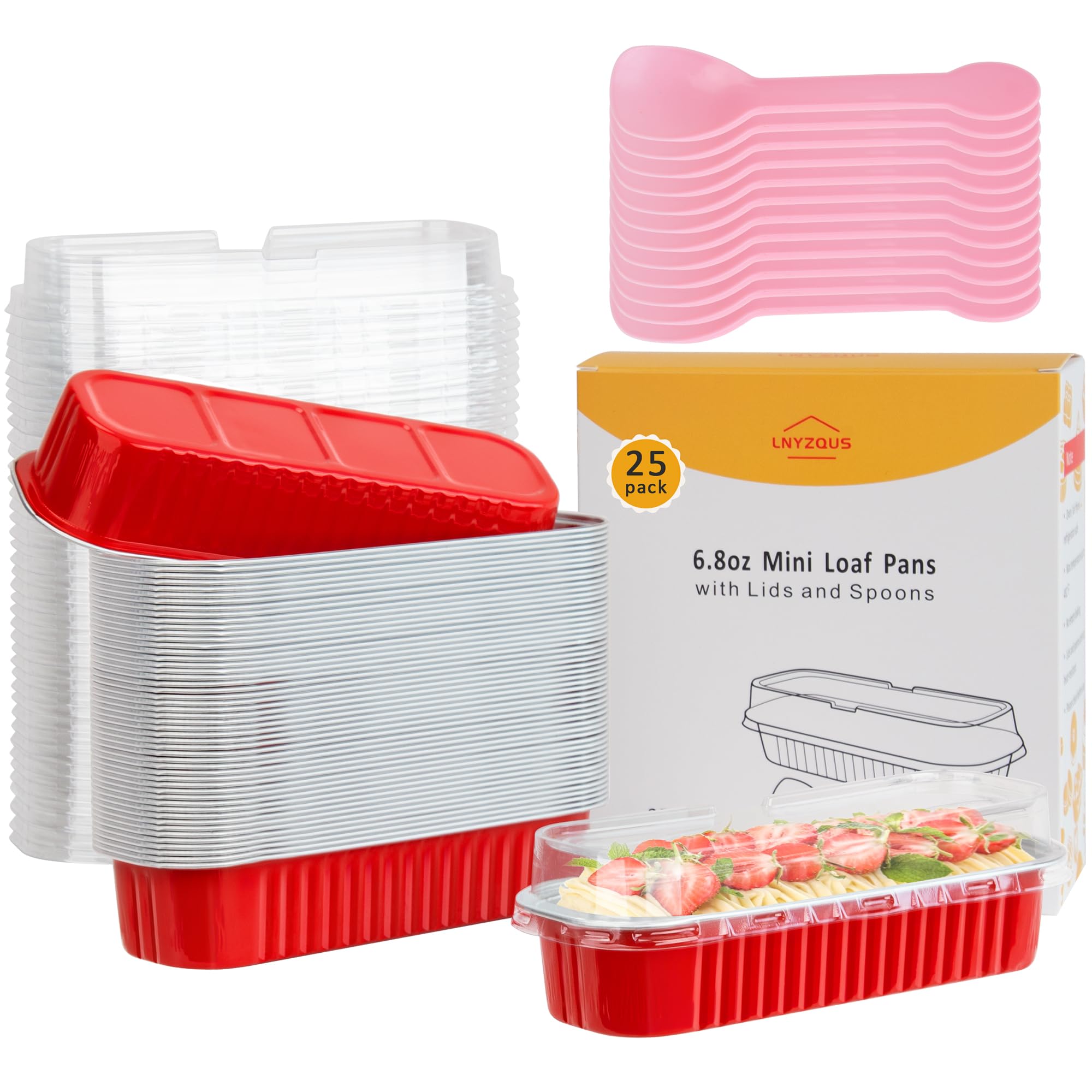 LNYZQUS Mini Loaf Pans with Lids 25 Pack, 6.8oz Individual Cake Tins Foil Baking Pan for Small Bread Loaves, Disposable Muffin C