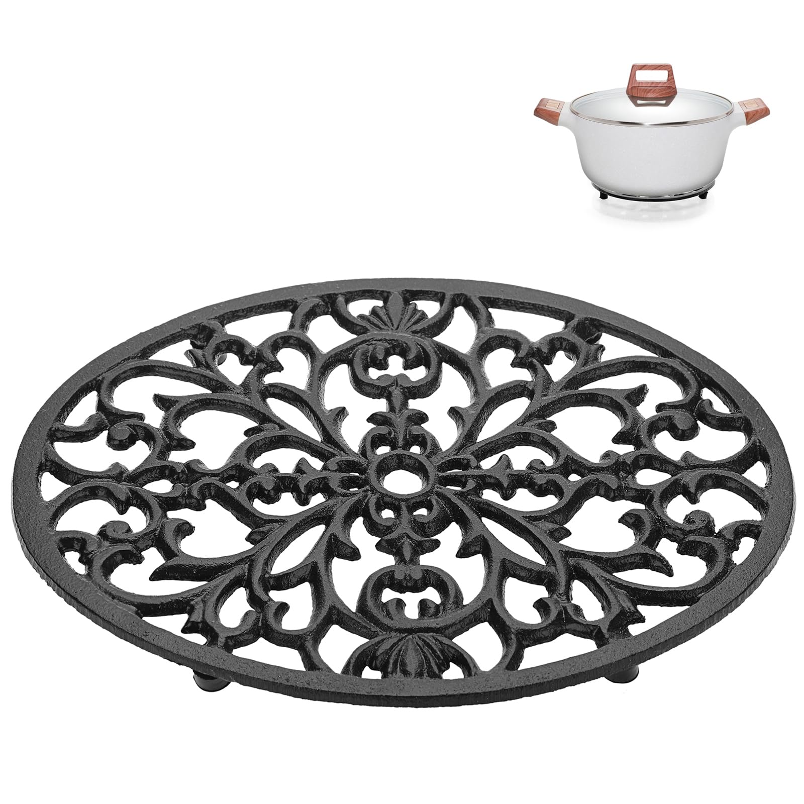 Sumnacon 1Pcs Oval Cast Iron Trivet - Antique Heat Resistant Metal Trivet For Hot Dish Pot Pan Teapot, Vintage Well Made Hot Pla