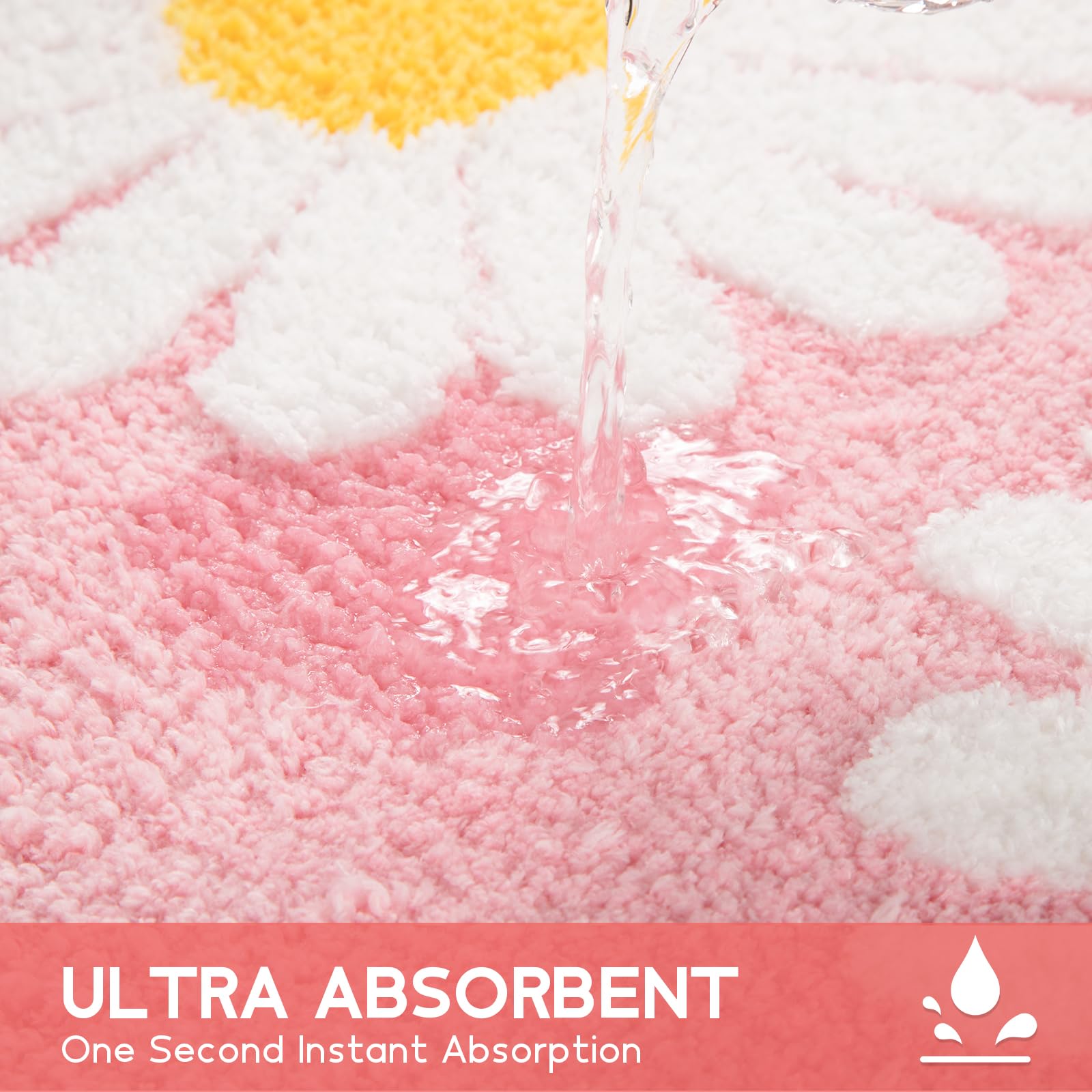 Sunhop Pink Bathroom Rugs, Cute Flower Daisy Bath Mat, Extra Soft And Absorbent Microfiber Non Slip Bath Rug, Bath Mats For Bath