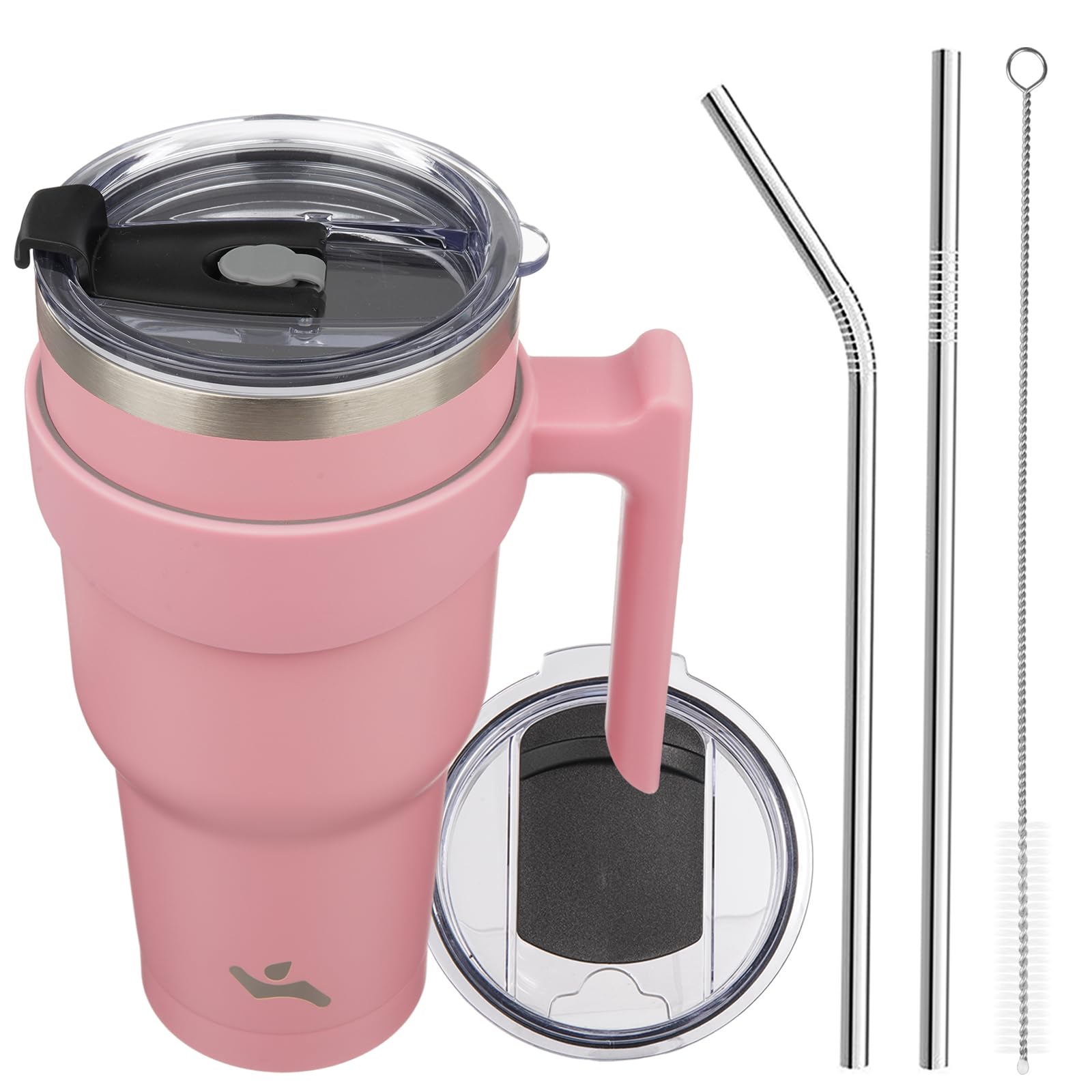 Konokyo 40 oz Tumbler with Handle and 2 Straw 2 Lid, Insulated Water Bottle Stainless Steel Vacuum Cup Reusable Travel Mug, Ligh