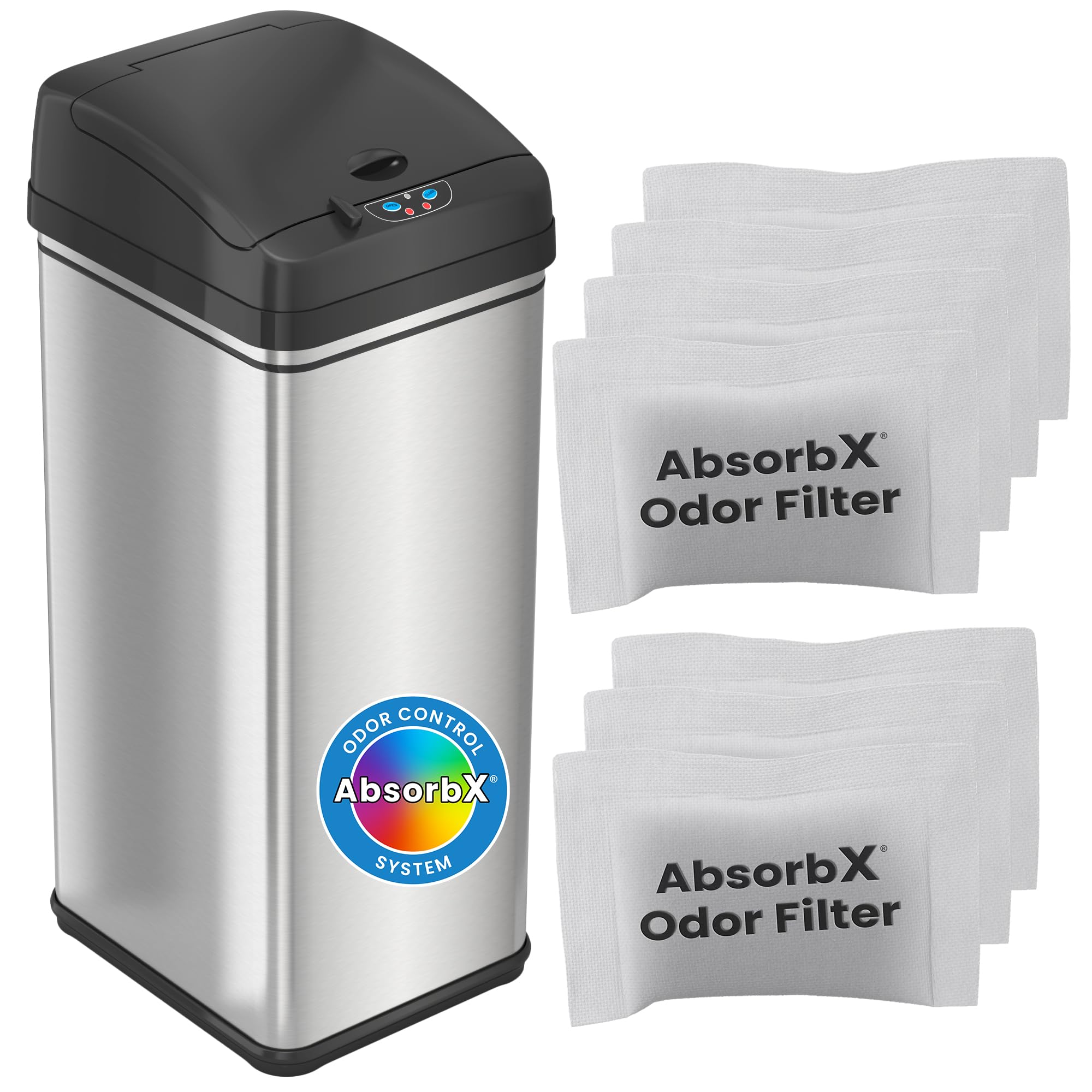 Itouchless 13 Gallon Automatic Trash Can With Odor Control System, 7 Odor Filters Included, Stainless Steel, Big Lid Opening Tou