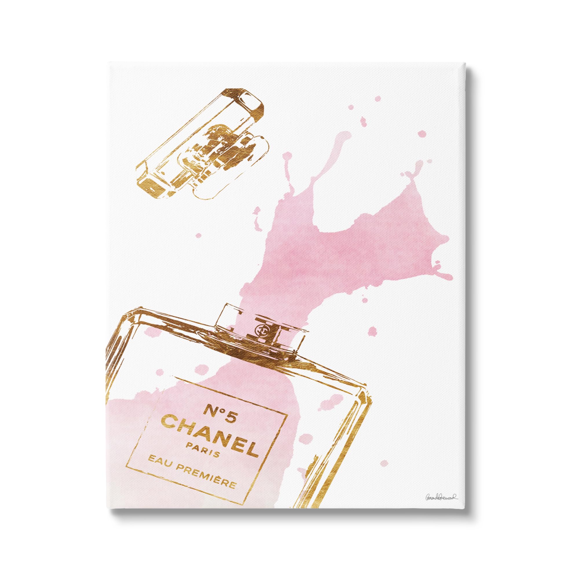 Stupell Industries Glam Perfume Bottle Splash Pink Gold Oversized Stretched Canvas Wall Art, Proudly Made In Usa