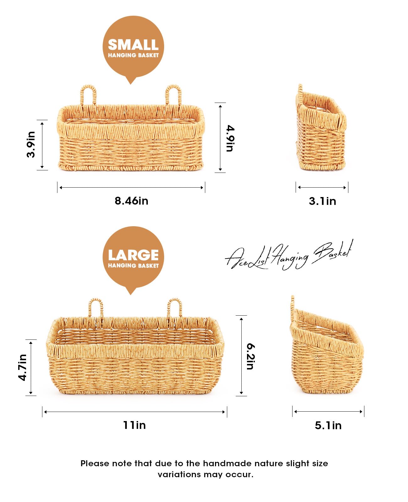 Acelist Wall Hanging Basket, Boho Style Hand-Woven Hanging Storage Baskets - Set Of 2, Ideal For Boho Room Decor, Kitchen, Garde
