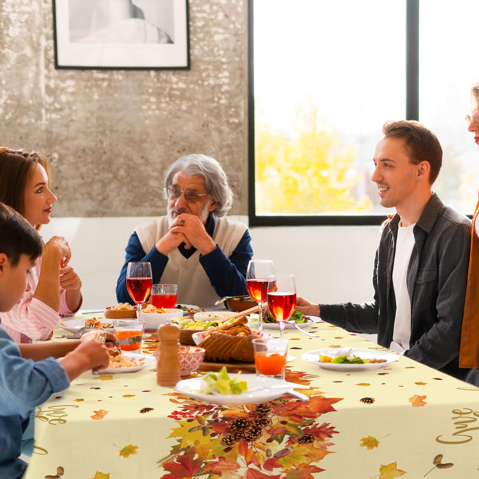 Tbsone Thanksgiving Disposable Rectangle Plastic Tablecloth - 3 Pack, Fall Maple Leaves Themed Table Covers for Harvest Party De