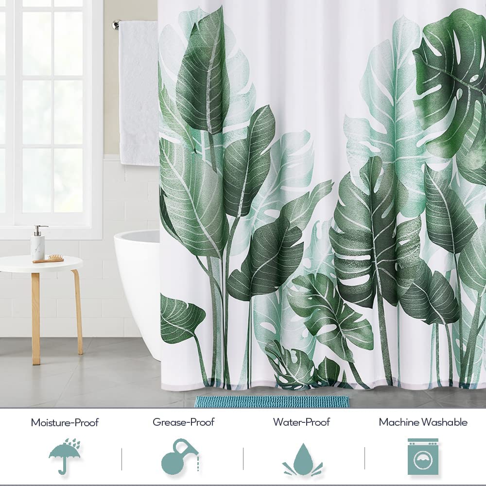 KGORGE Bathroom Shower Curtains - Tropical Plant Printed Waterproof Shower Curtain Extra Long Bath Decor for Bath Tub Toilet Hotel Spa French Door  W72 x L78 inch with Hooks