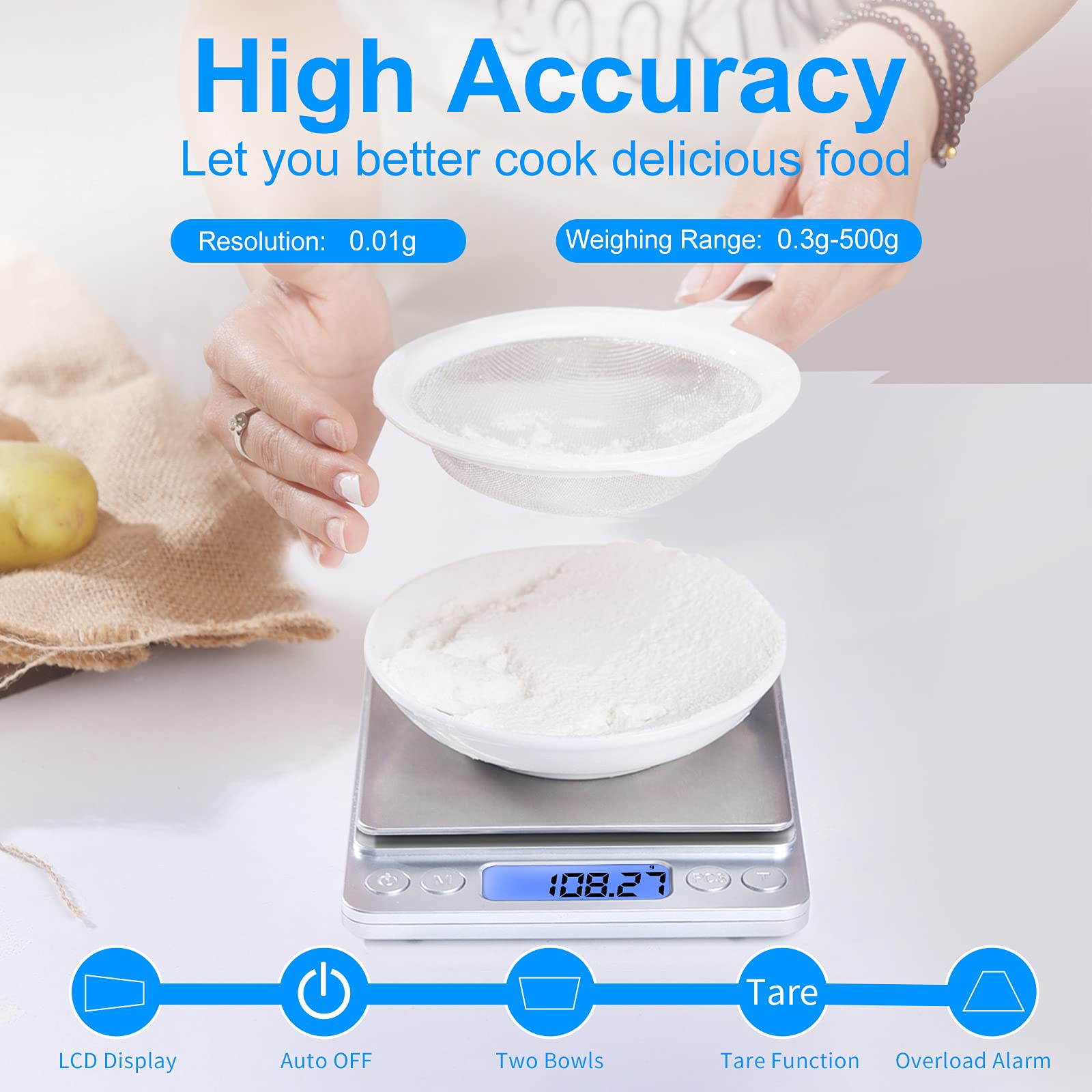 Gram Scale Small Digital Food Scale, 500G By 0.01Gram/0.001Ounce, Accurate Weighting, Meiya Multifunction Kitchen Scale For Jewe