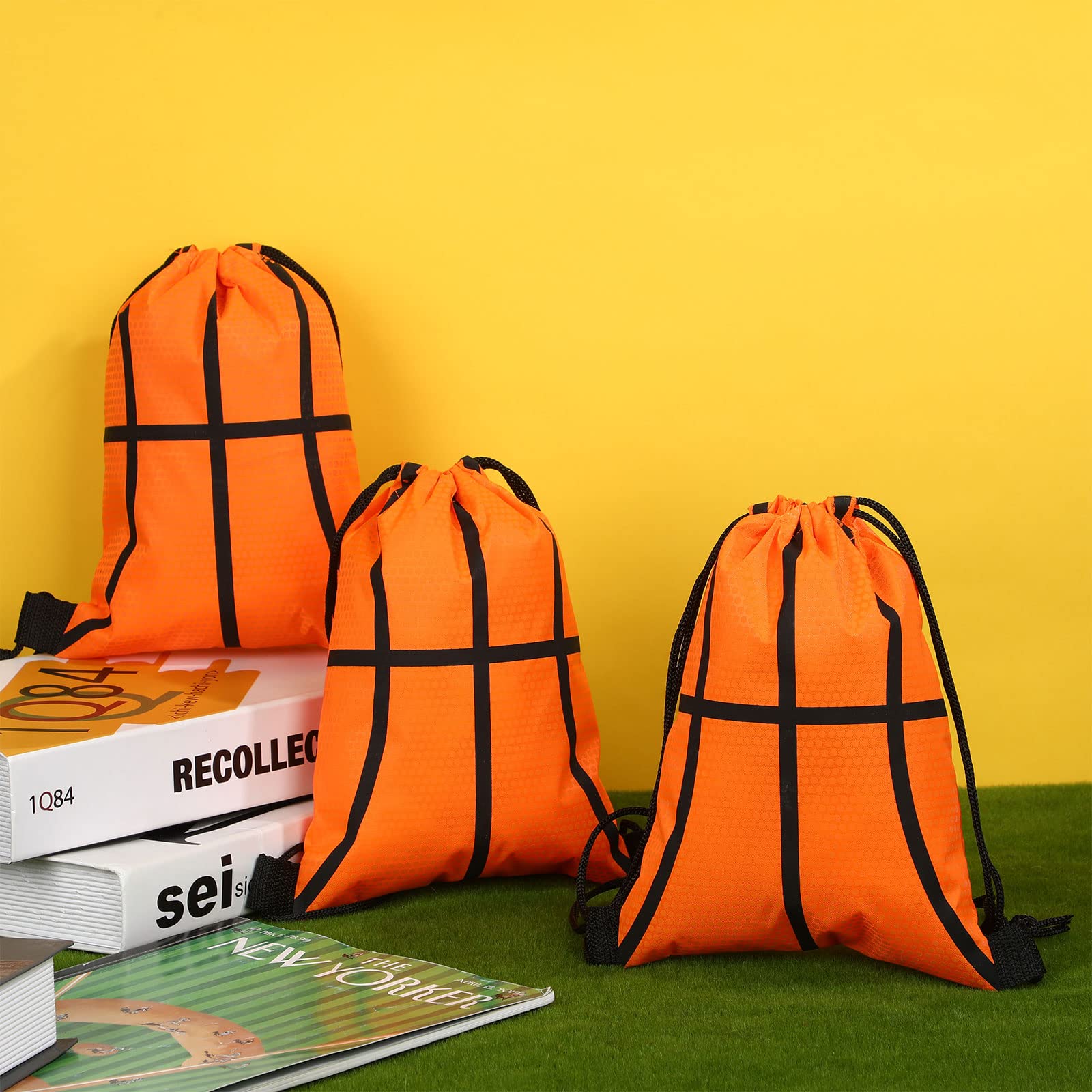 Shappy 12 Pieces Small Sport Drawstring Bags Candy Bag Sport Party Drawstring Goodie Favor Supplies Gifts(Basketball,7 X 10 Inch