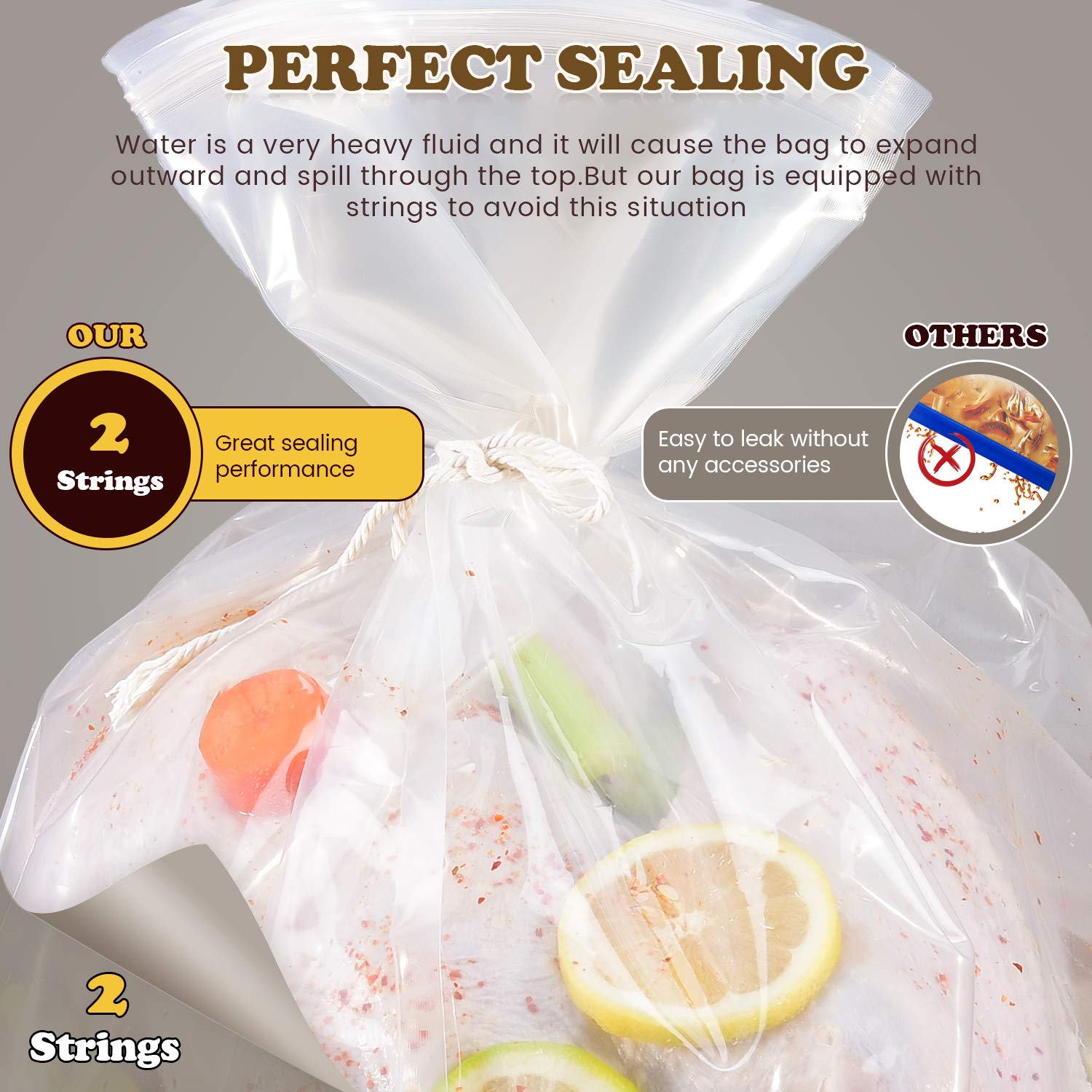 Brining Bag, 26  22, 2 Pack, Extra Large Turkey Brine Bag with 2 Strings and 2 Larger Clips, Thickened materials, Double Track Z