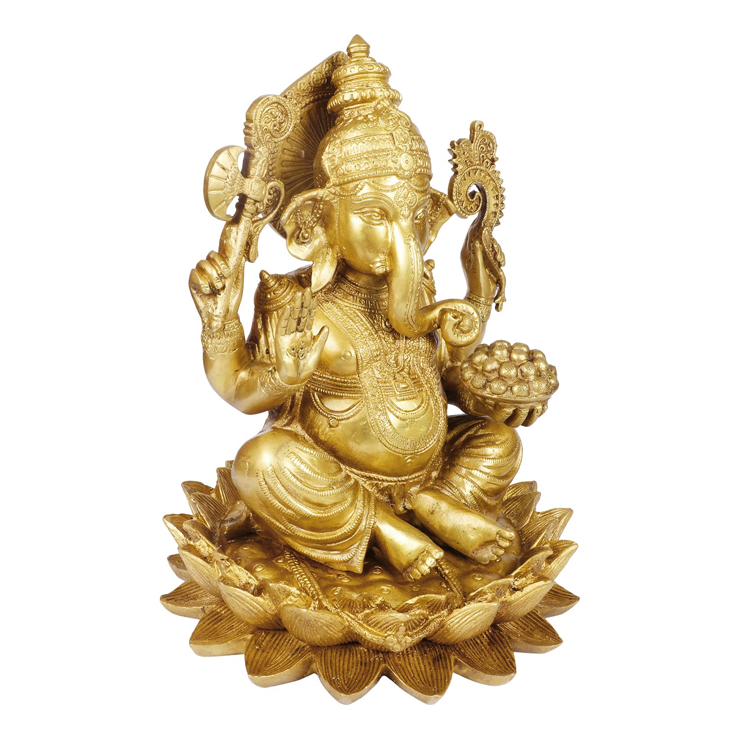 Artvarko Brass Ganesha Sitting On Lotus Flower Base Statue Ganesh Murti For Home Temple Gift Dcor Office Height 11 Inches