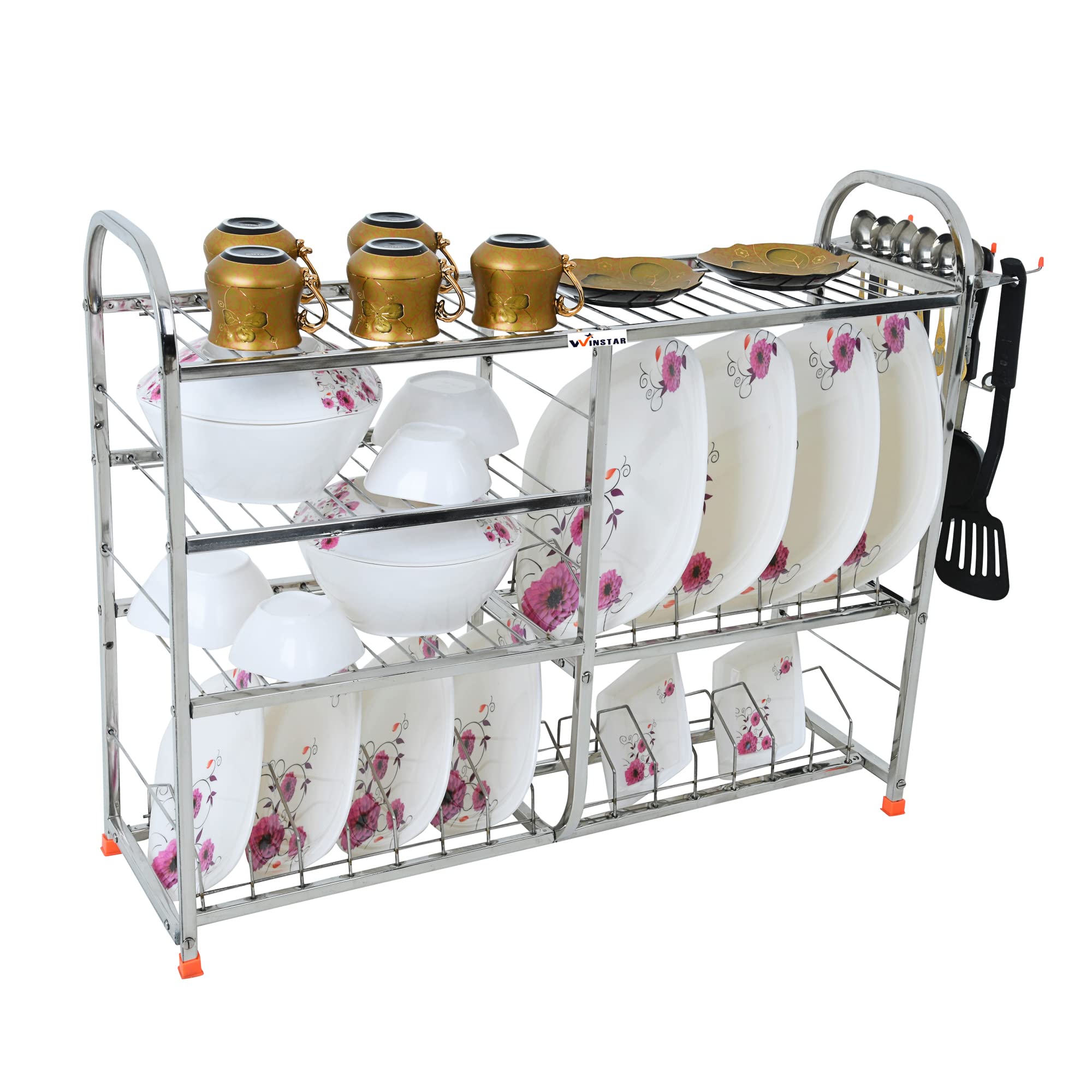 Winstar Stainless Steel 4 Shelf Wall Mount Kitchen Racks | Dish Rack With Cutlery And Plate Kitchen Stand | Modular Kitchen Bart