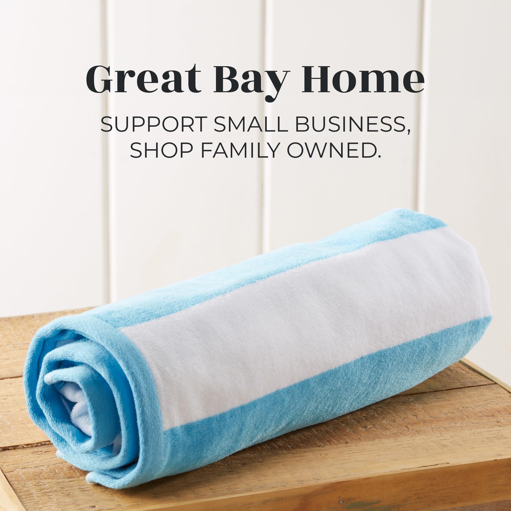 Great Bay Home 100% Cotton Velour 4 Pack Beach Towels | Blue Cabana Stripe Pool Towels | Quick Dry, Large Swim Towels For Adults