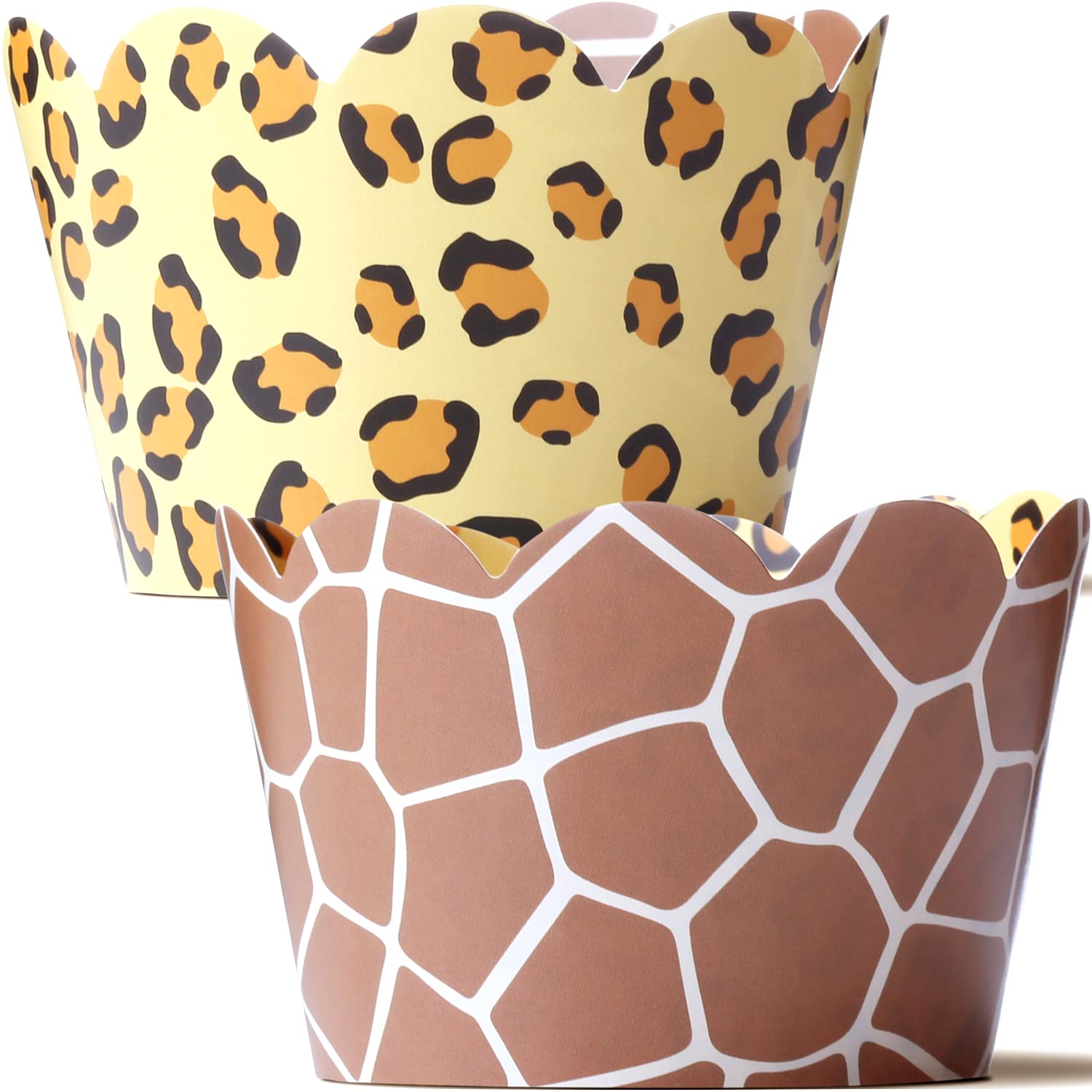Leopard Cupcake Wrappers And Giraffe Cupcake Wrappers 48 Count - Cheetah Print - Leopard Party Supplies - Safari Cupcake Wrapper
