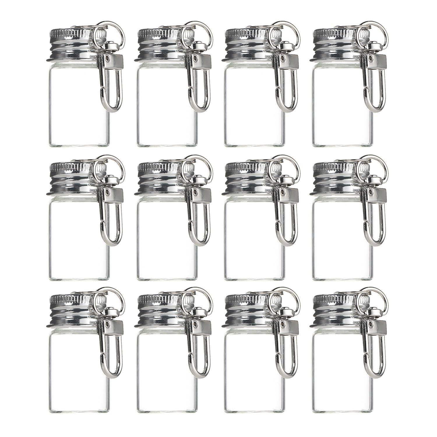 12 Packs 7ml Mini Glass Bottle Keychain with Screw Cap Small Clear Vials with Metal Key Ring Clear Glass Storage Jars for Crafts