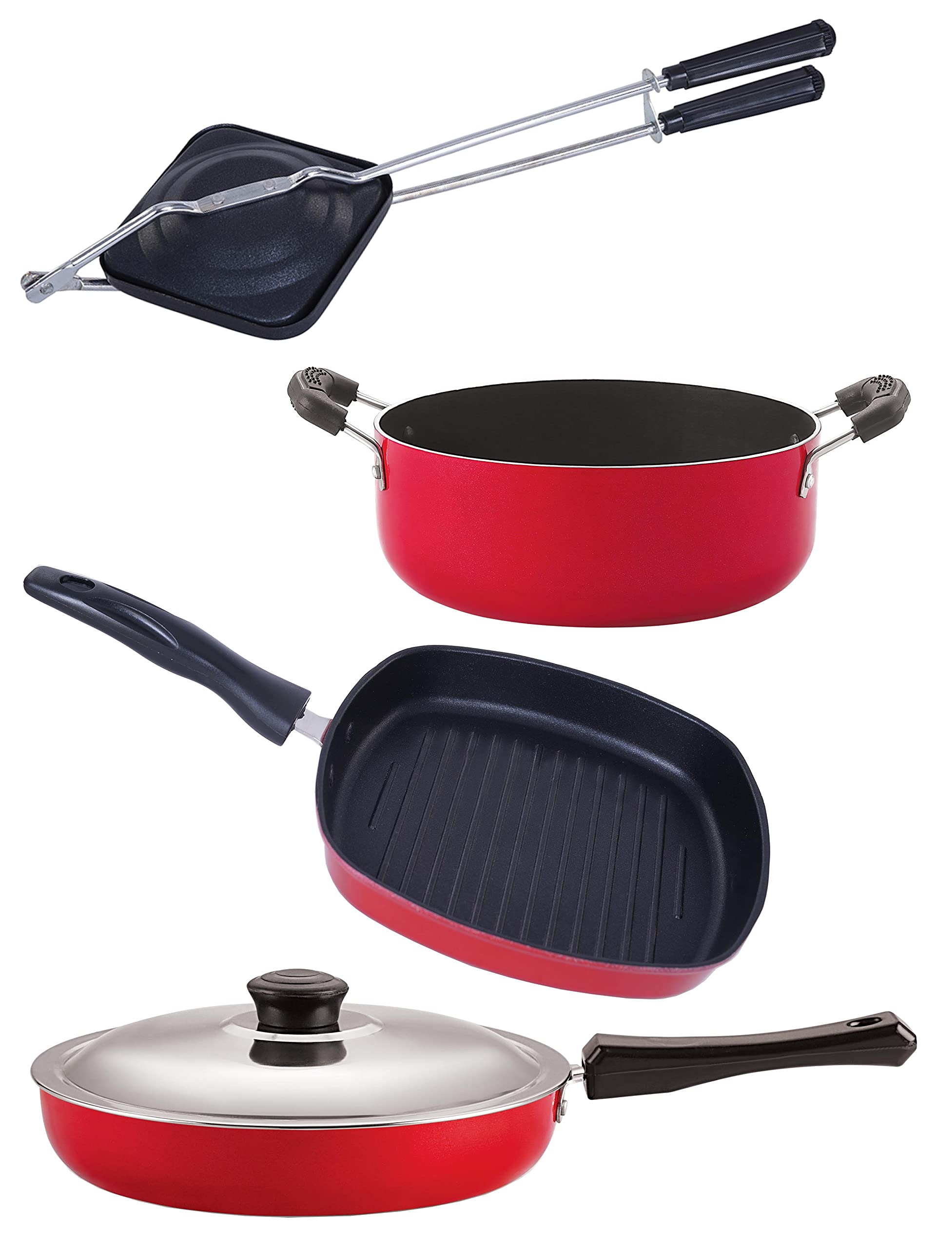 Nirlon Non Stick Coated Heat Resistance Pfoa Free Aluminium Cookware Utencil Gift Set Of 4 Pieces (Fp11_Gp24.5_Ht_Cs24)