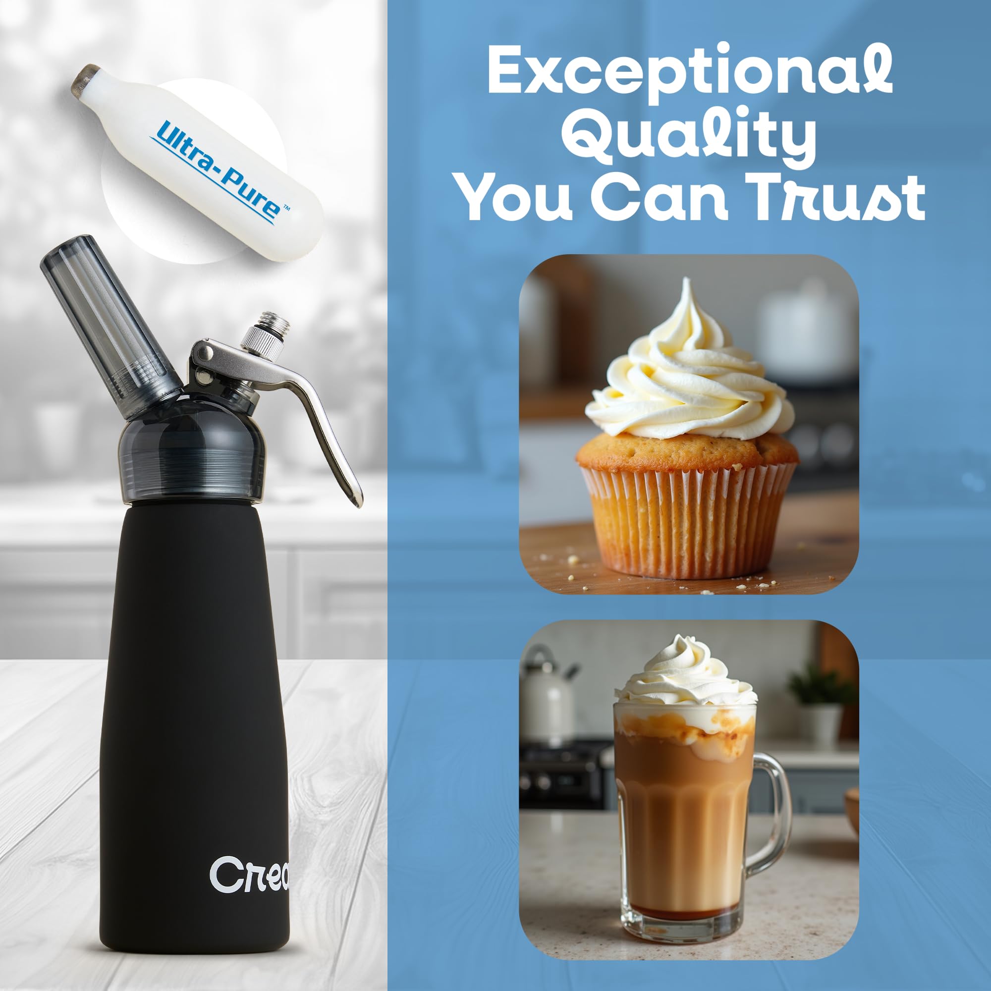 Ultra-Purewhip Whipped Cream Chargers | Whipped Cream Cartridges For Whipped Cream, Desserts & Cocktails | Fits With Any Standar