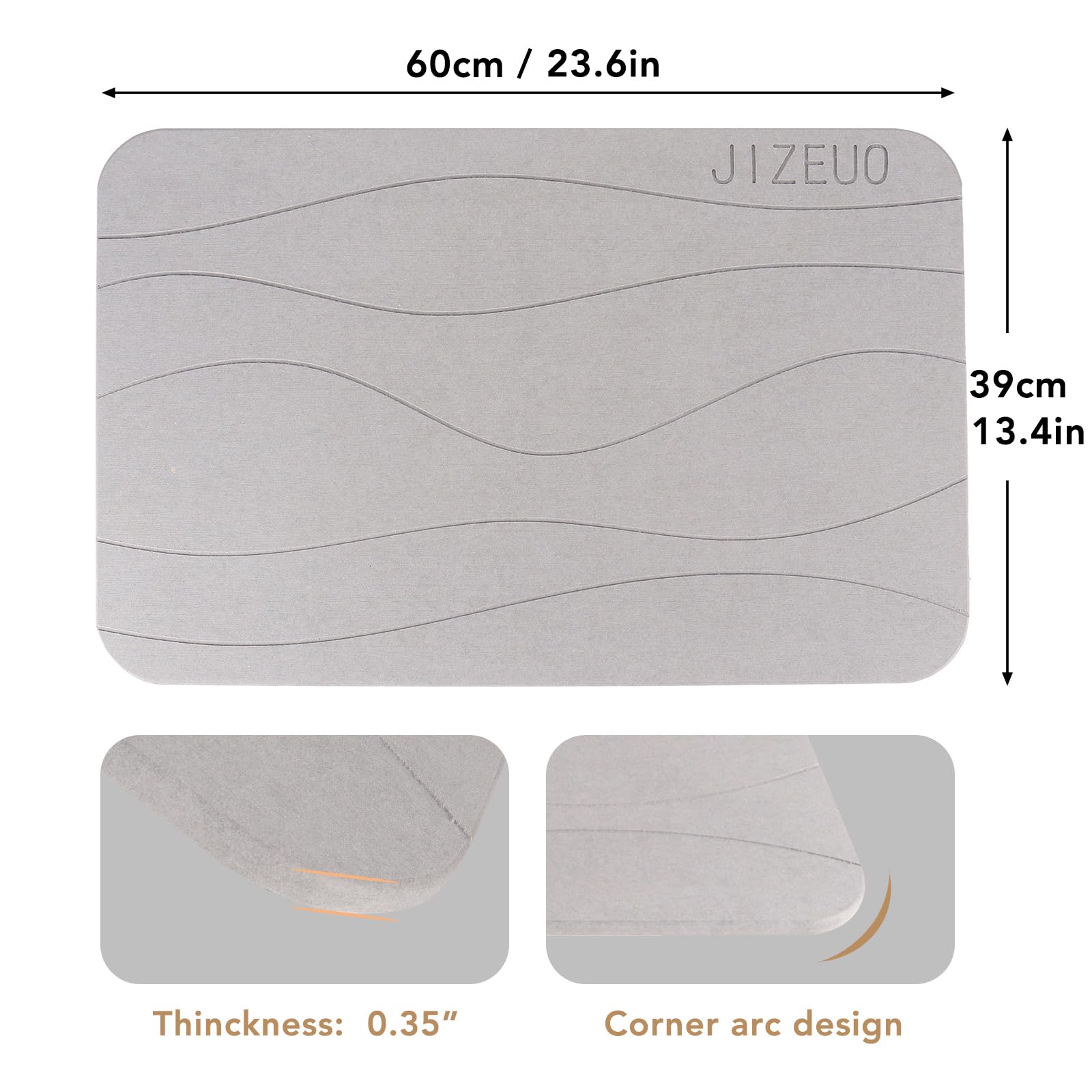 Stone Bath Mat Large, Diatomaceous Earth Shower Mat, Non-Slip Super Absorbent Quick Drying Bathroom Floor Mat, 2 Pack,23.62X15.3