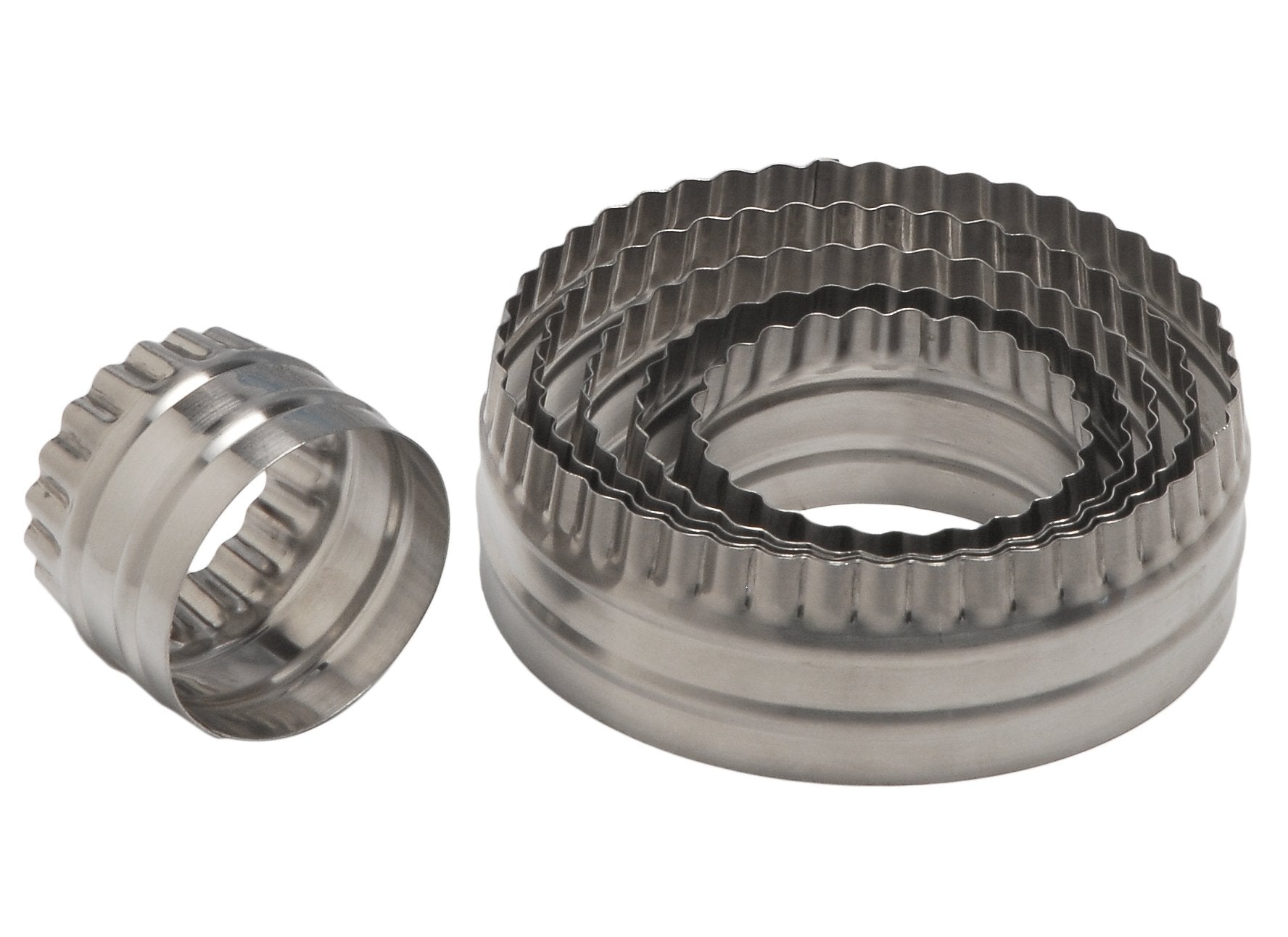 Ateco Double Sided Large Round Cutters in Graduated Sizes, Fluted & Plain Edges, Stainless Steel, 6 Pc Set