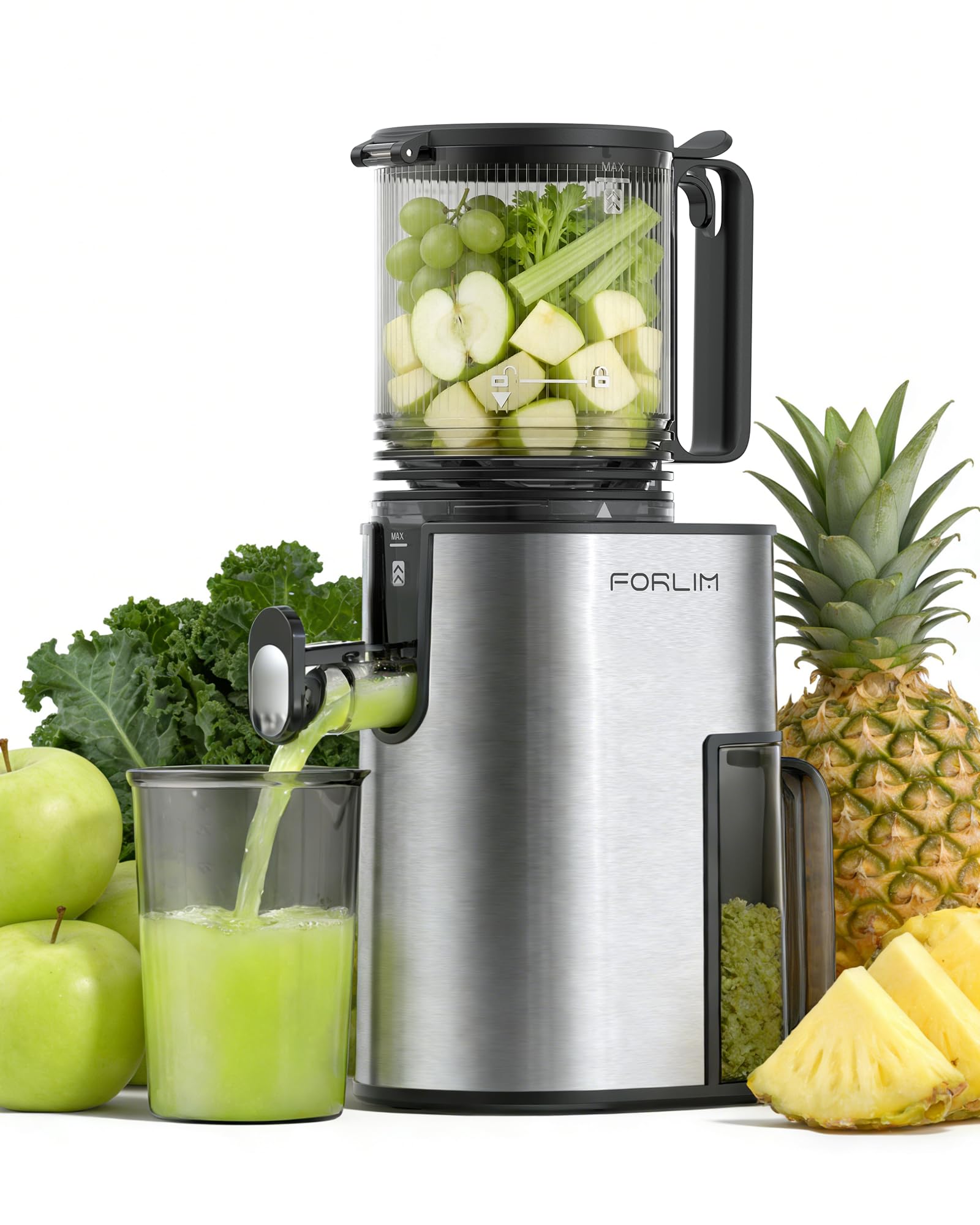 FORLIM Cold Press Juicer, 5.2 Large Feed Chute Fits Whole Fruits, Slow Masticating Juicer Machine, Easy to Clean, High Juice Yie