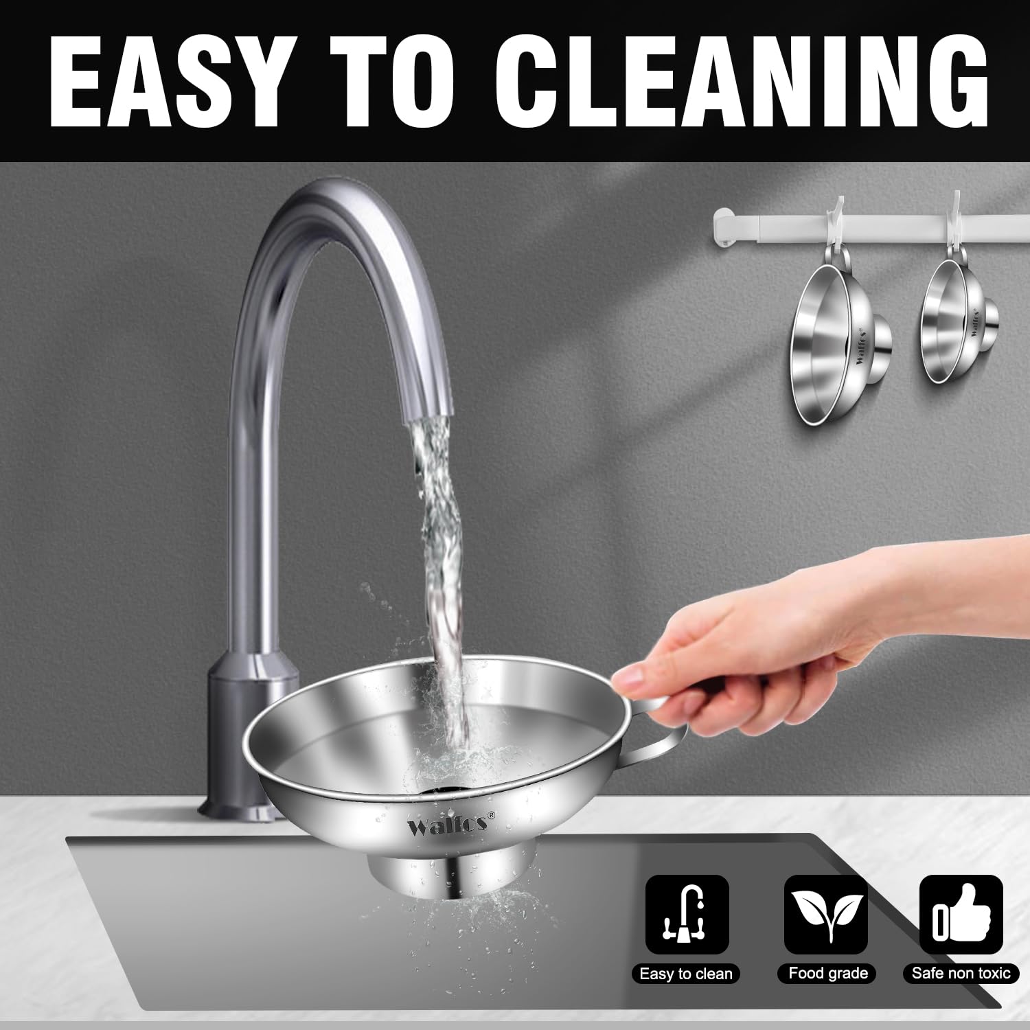 Walfos 2 Pack (4In & 5.5In) Stainless Steel Wide-Mouth Funnel With Handle For Wide And Regular Mason Jars Canning Jars, Wide-Mou