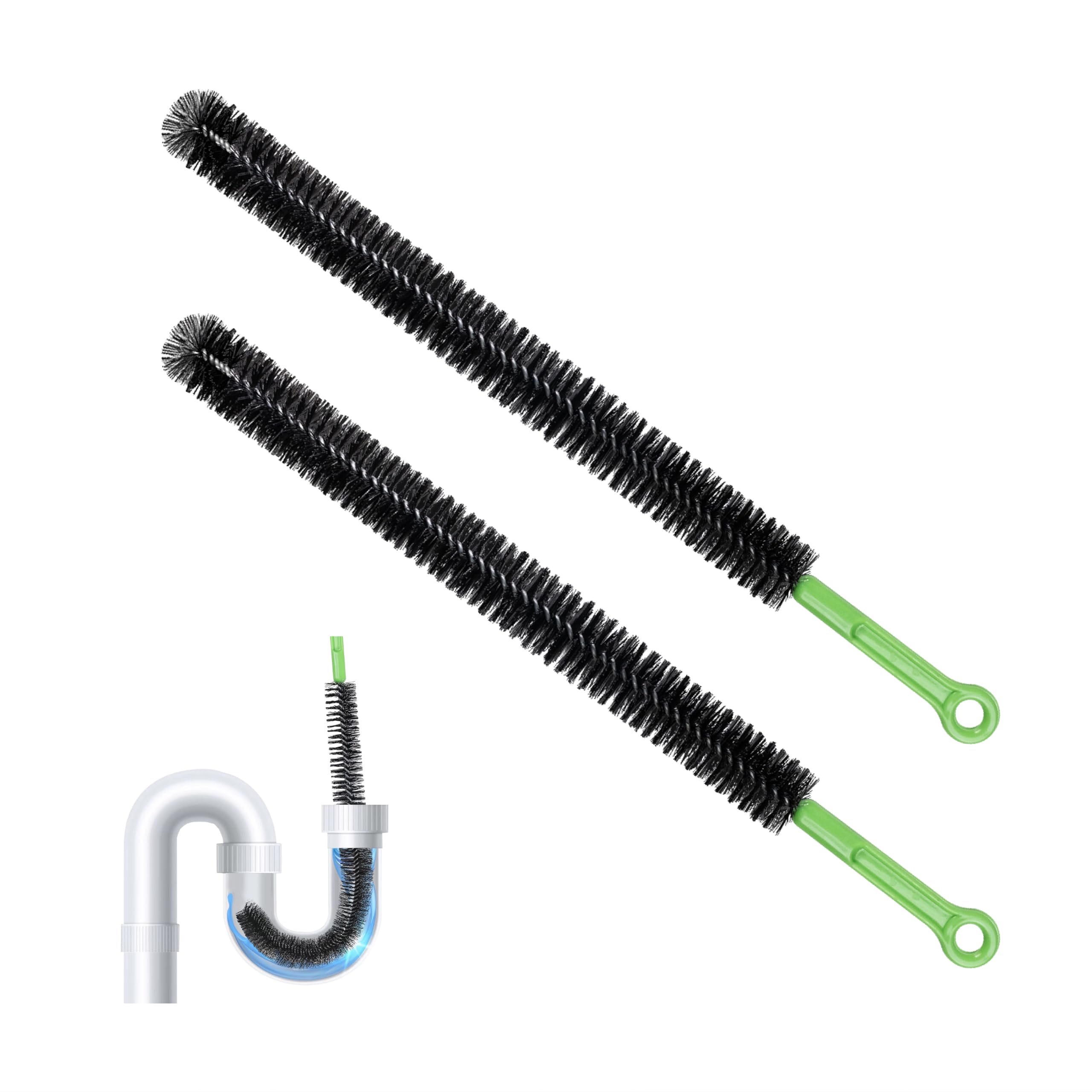 2Pcs Upgraded Drain Clean Brush Set, Extended Dryer Lint Removal Brush, Hard Bristle For Bathroom/Toilet/Sewer, Get Rid Hair And