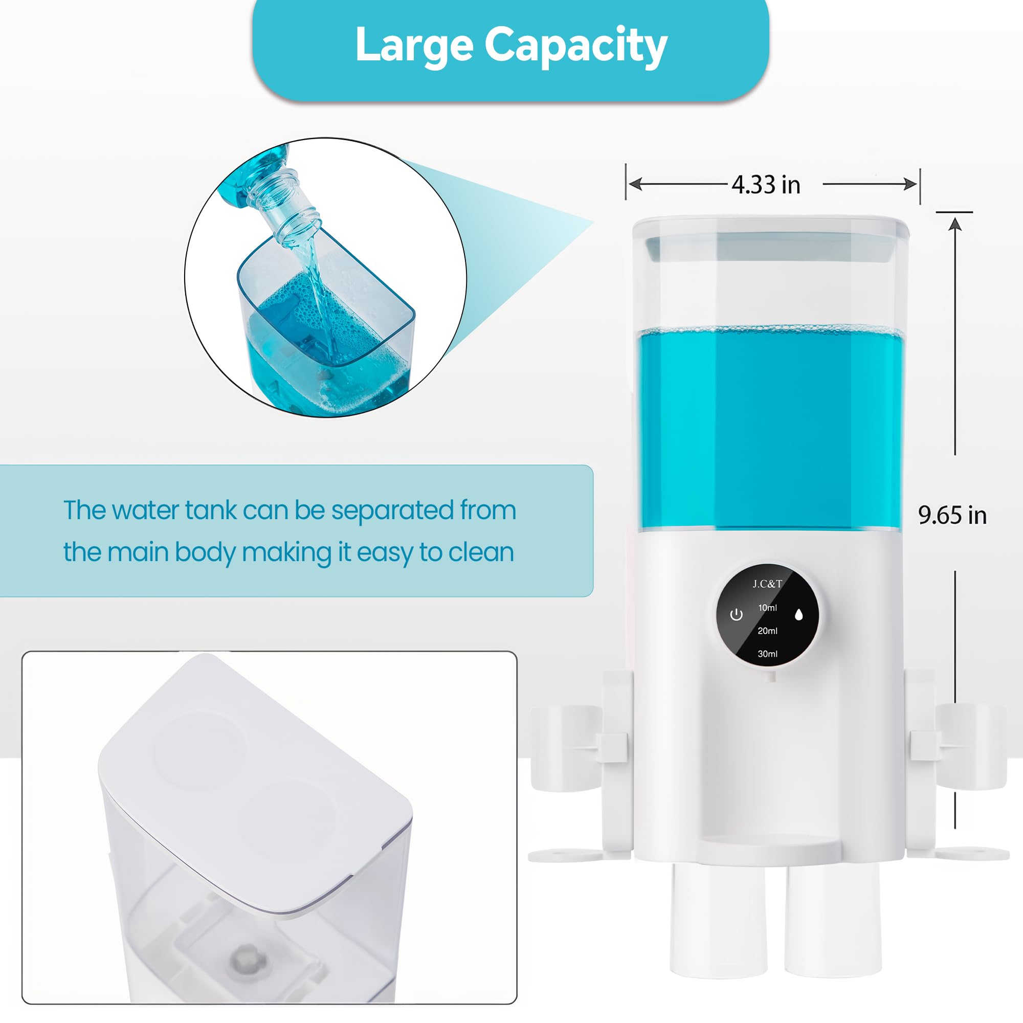 J.C&T Automatic Mouthwash Dispenser For Bathroom,21.98 Floz (650Ml) Dispensers With Magnetic Cups,Toothbrush Holders Wall Mounte