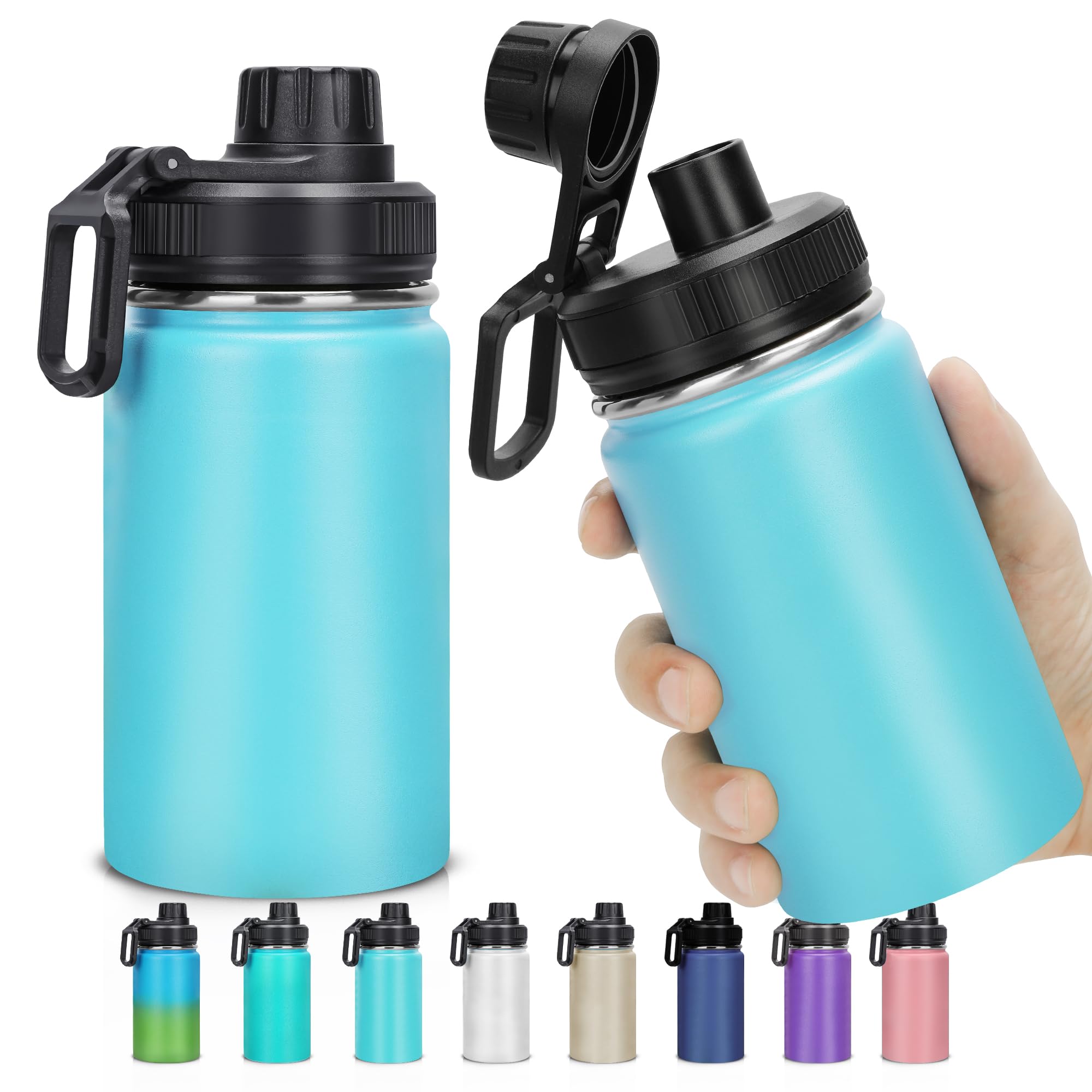 ANSEVO 12oz Insulated Water Bottle, Stainless Steel BPA Free, Sky Blue