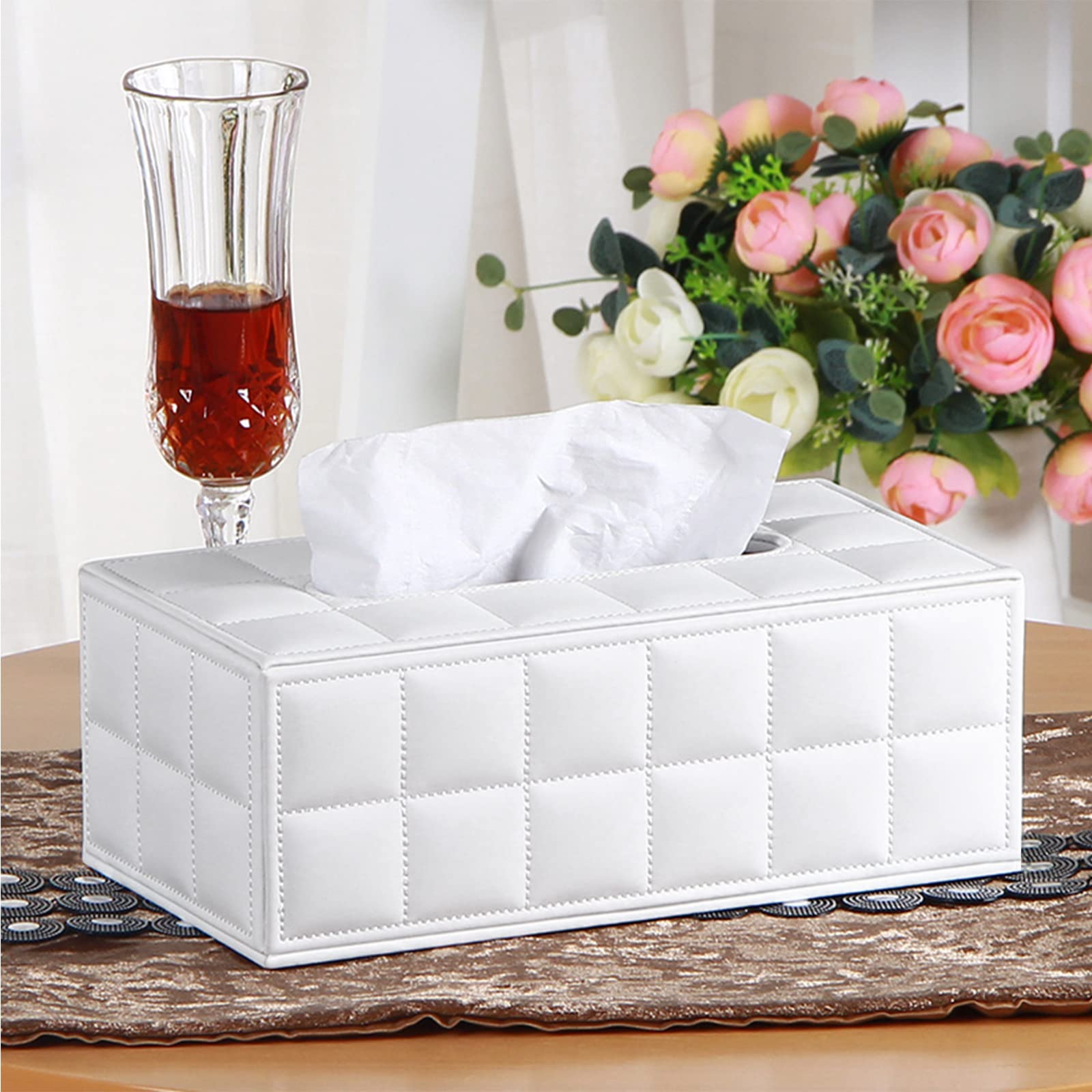 High-End Fashion Pu Leather Tissue Box Holder Cover Rectangular,Napkin Facial Tissues Cube Dispenser,Tissue Cover Decorative Con