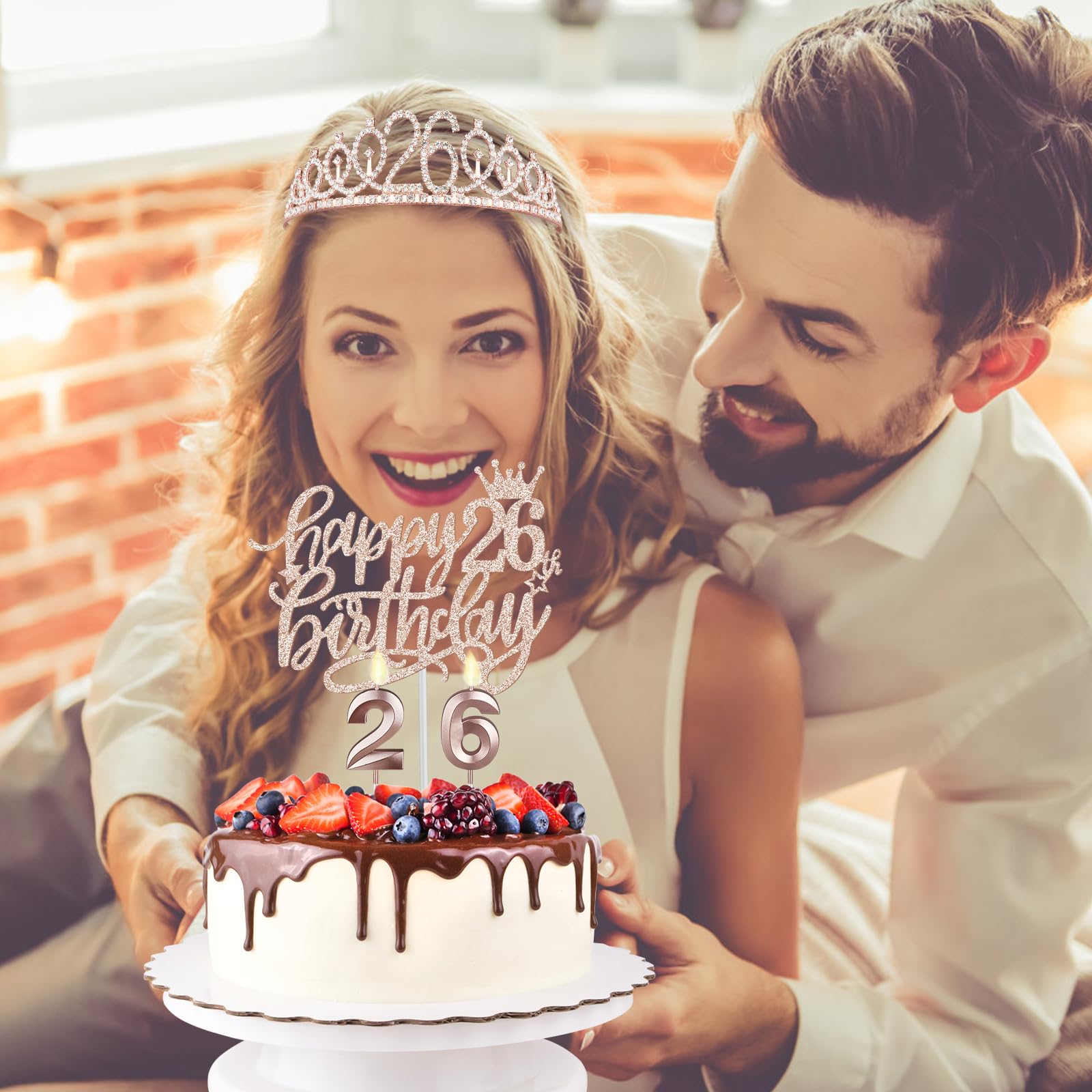 Juesly 26Th Birthday Sash And Tiara For Women Including Birthday Crown, 26 & Fabulous Sash, 26 Candles And Cake Topper, 26Th Bir