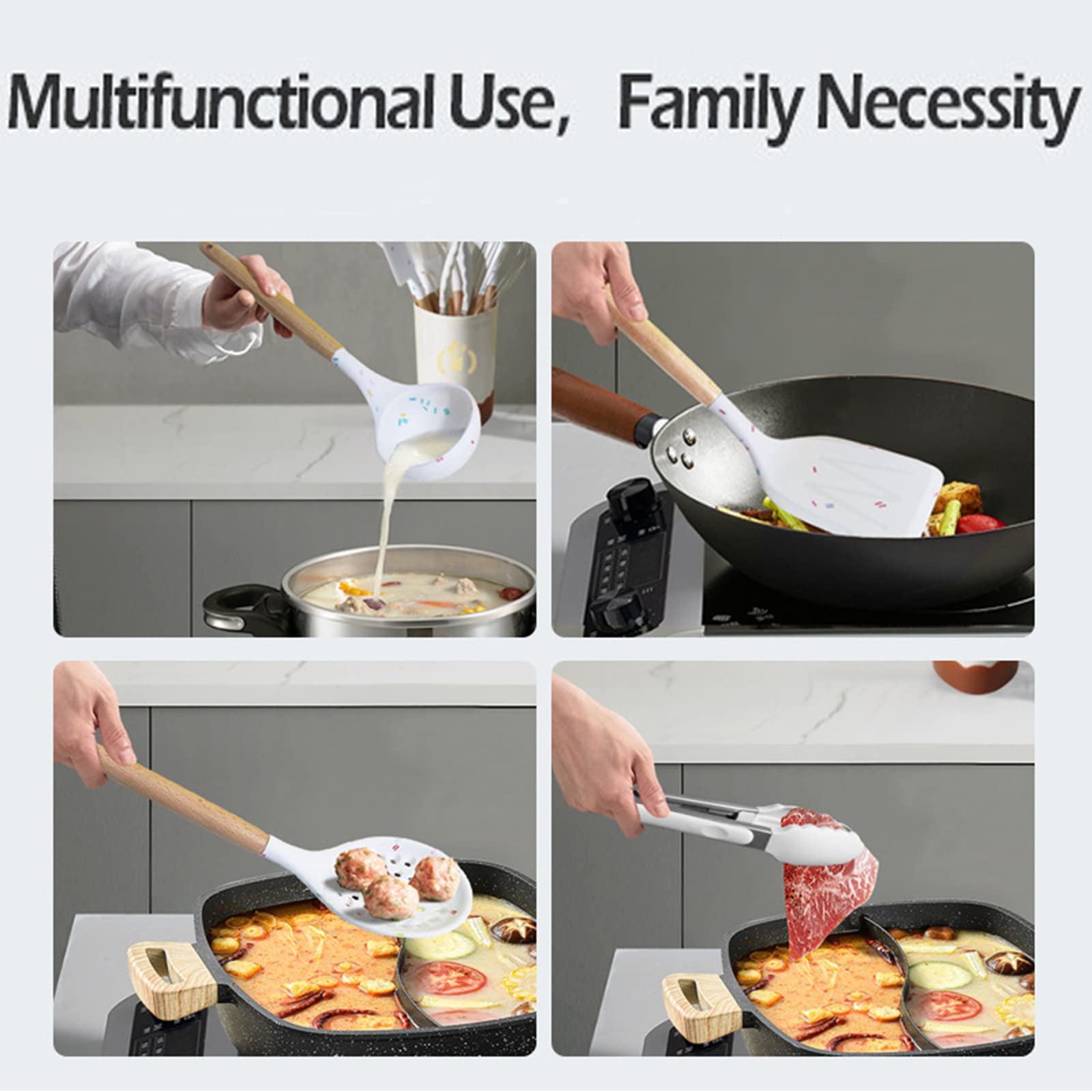 Briiec Orange Silicone Kitchen Cooking Utensils Set, Heat Resistant Silicone Kitchen Gadgets Utensils Set With Wooden Handle,Sil