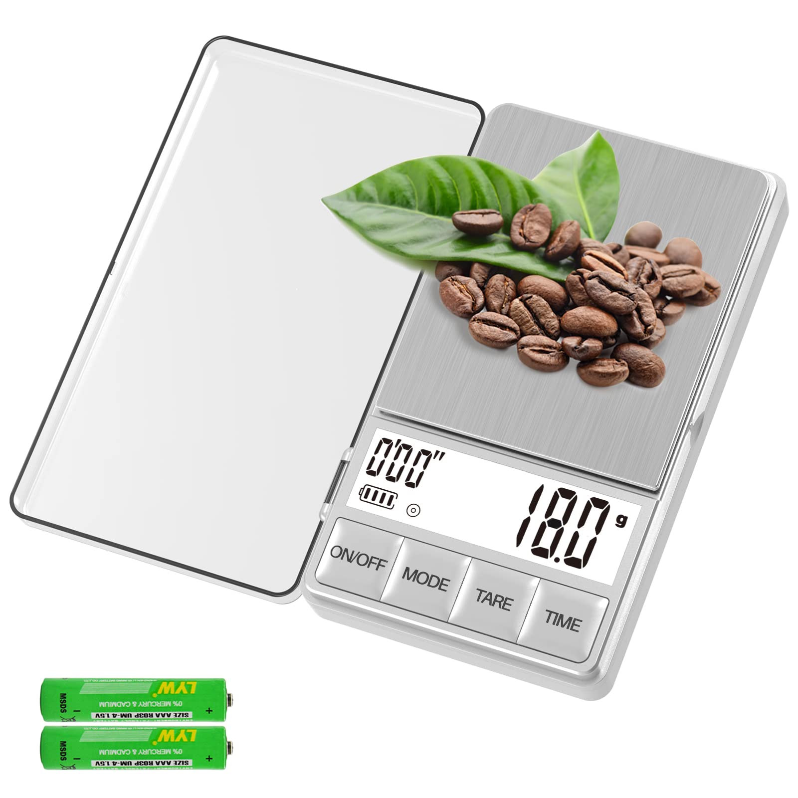 Weightman Small Coffee Scale With Timer, Espresso Scale With Timer 1000 X 0.1G, Mini Food Scale Large Backlit Lcd Display Stainl