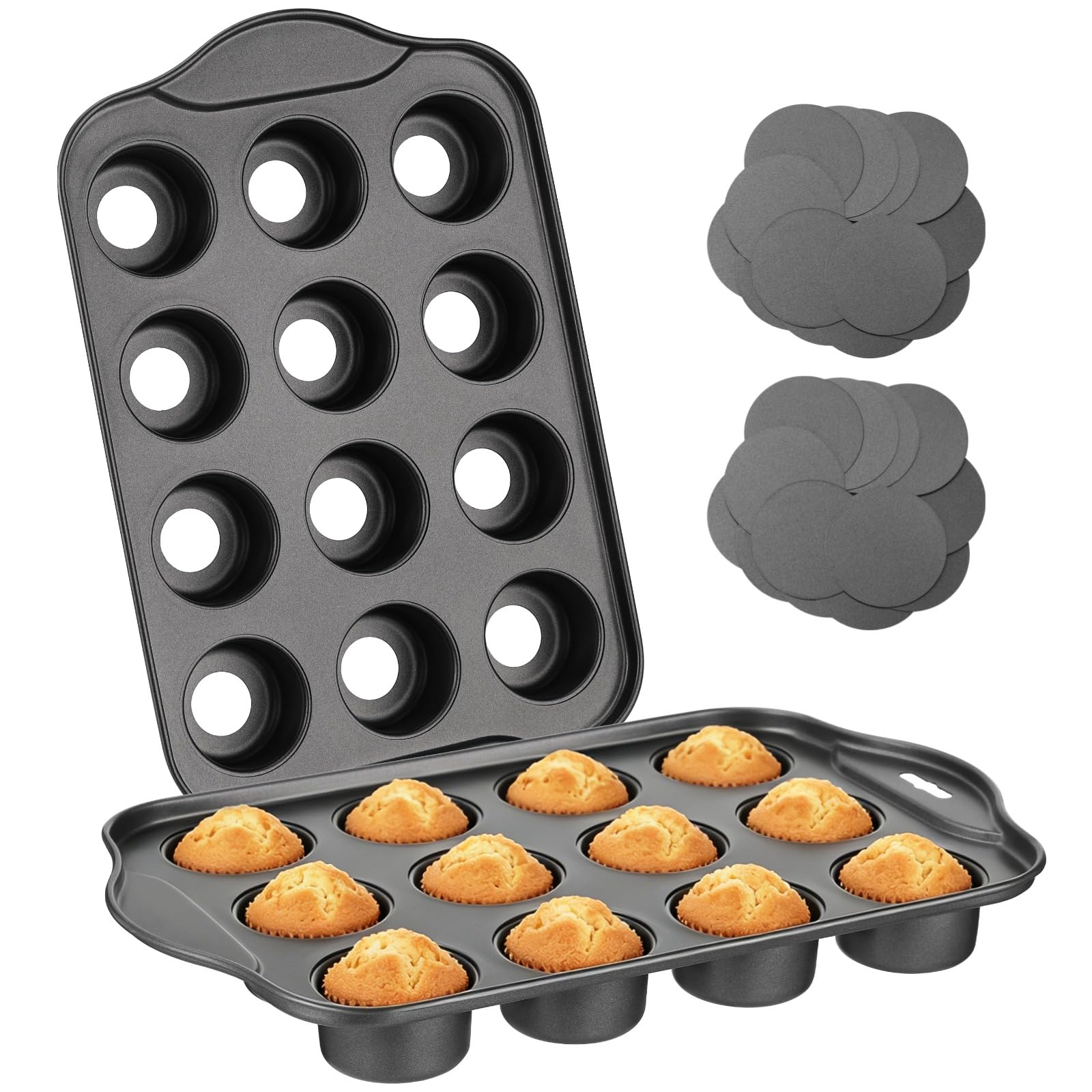 Skdqiee 2 Pack Mini Muffin Pan, 12 Cavity Carbon Steel Cupcake Baking Tray with Removable Bottoms, NonStick Muffin Tins for Min