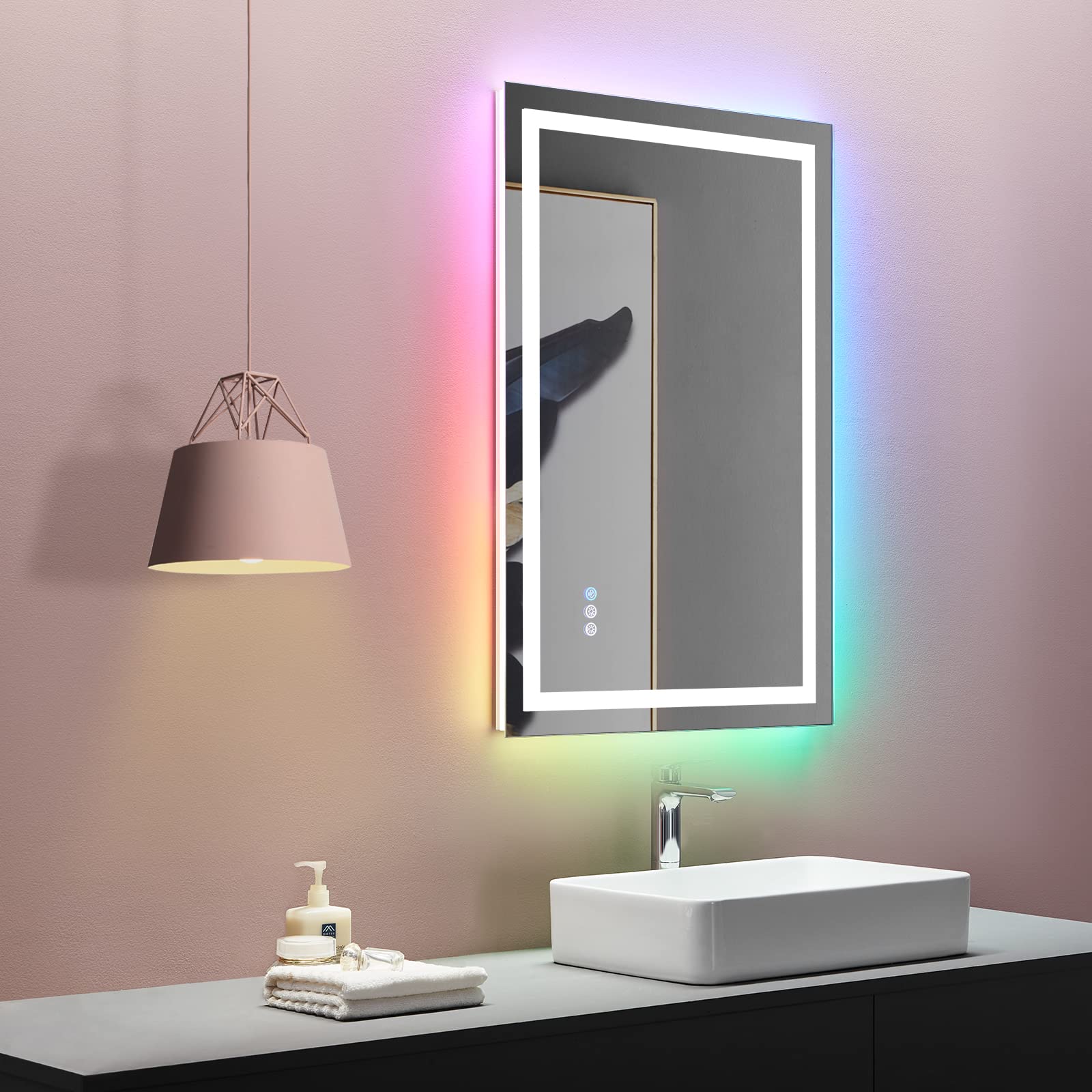 Loaao 36''X24'' Led Bathroom Mirror With Lights, Anti-Fog, Dimmable, Rgb Backlit + Front Lighted, Bathroom Vanity Mirror For Wal