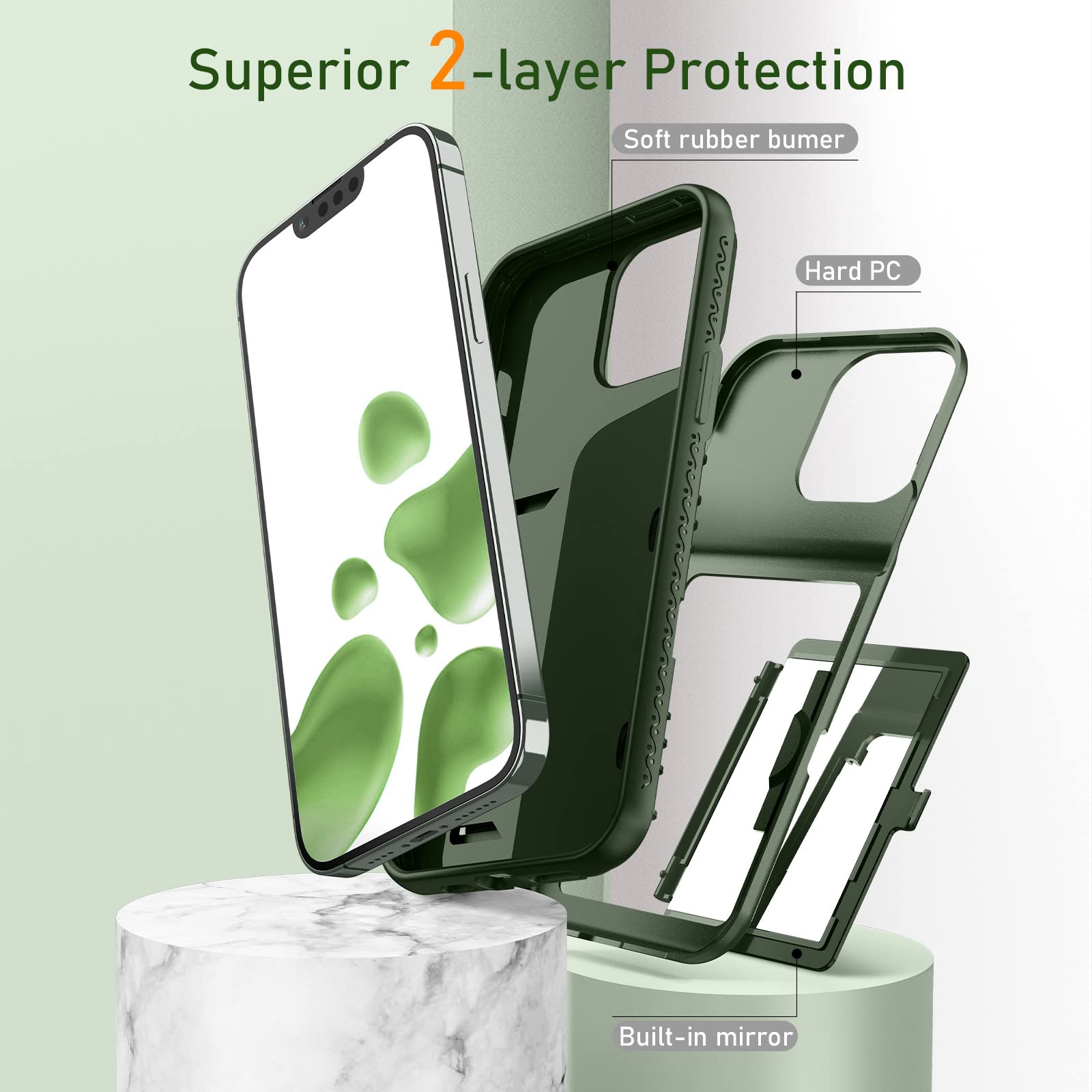 Welovecase For Cute Iphone 13 Pro Max Case For Women With Credit Card Holder  Hidden Mirror, Two Layer Shockproof Heavy Duty Pro