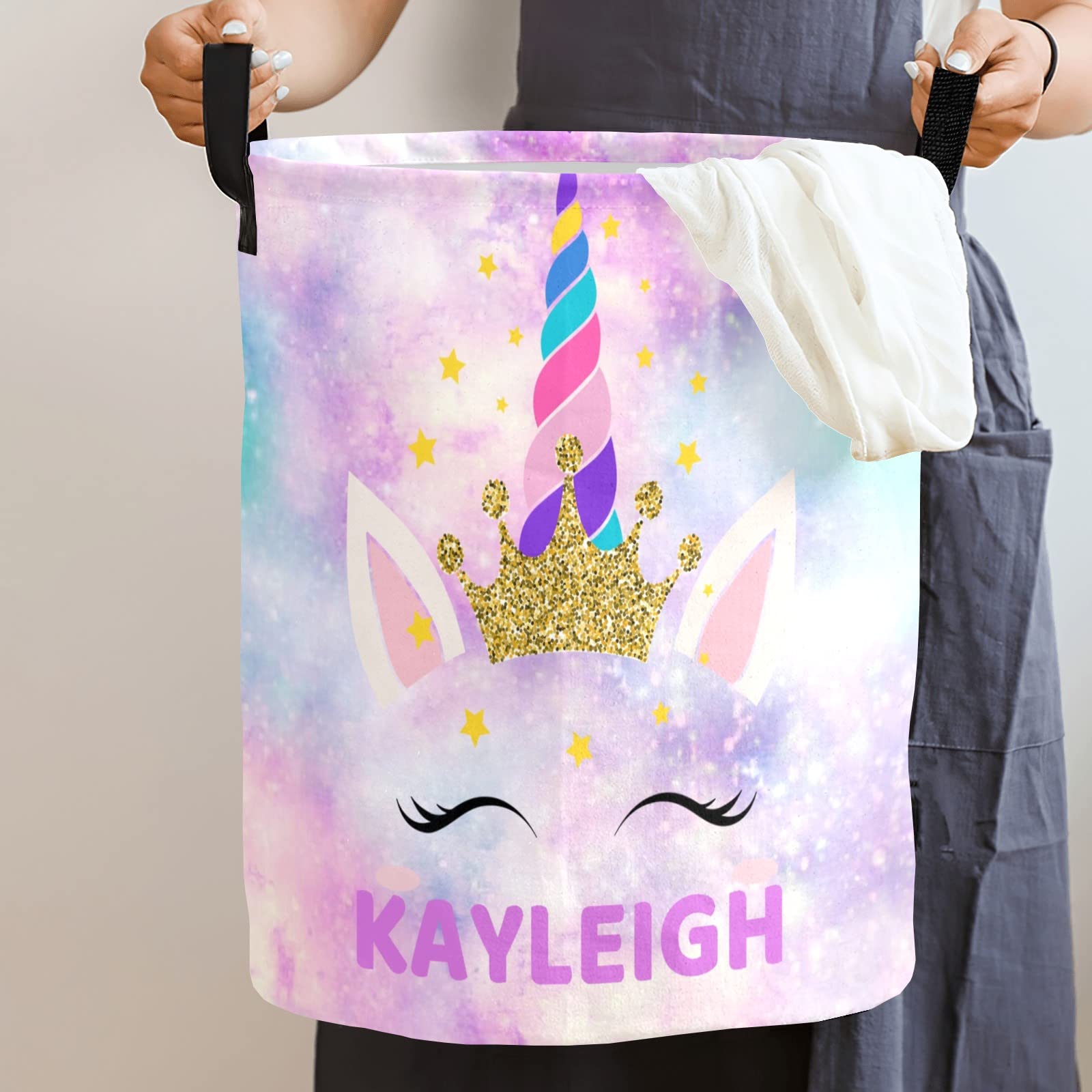Unicorn Laundry Basket Personalized Laundry Hamper Custom With Name For Girl Rainbow Collapsible Waterproof Storage Basket With
