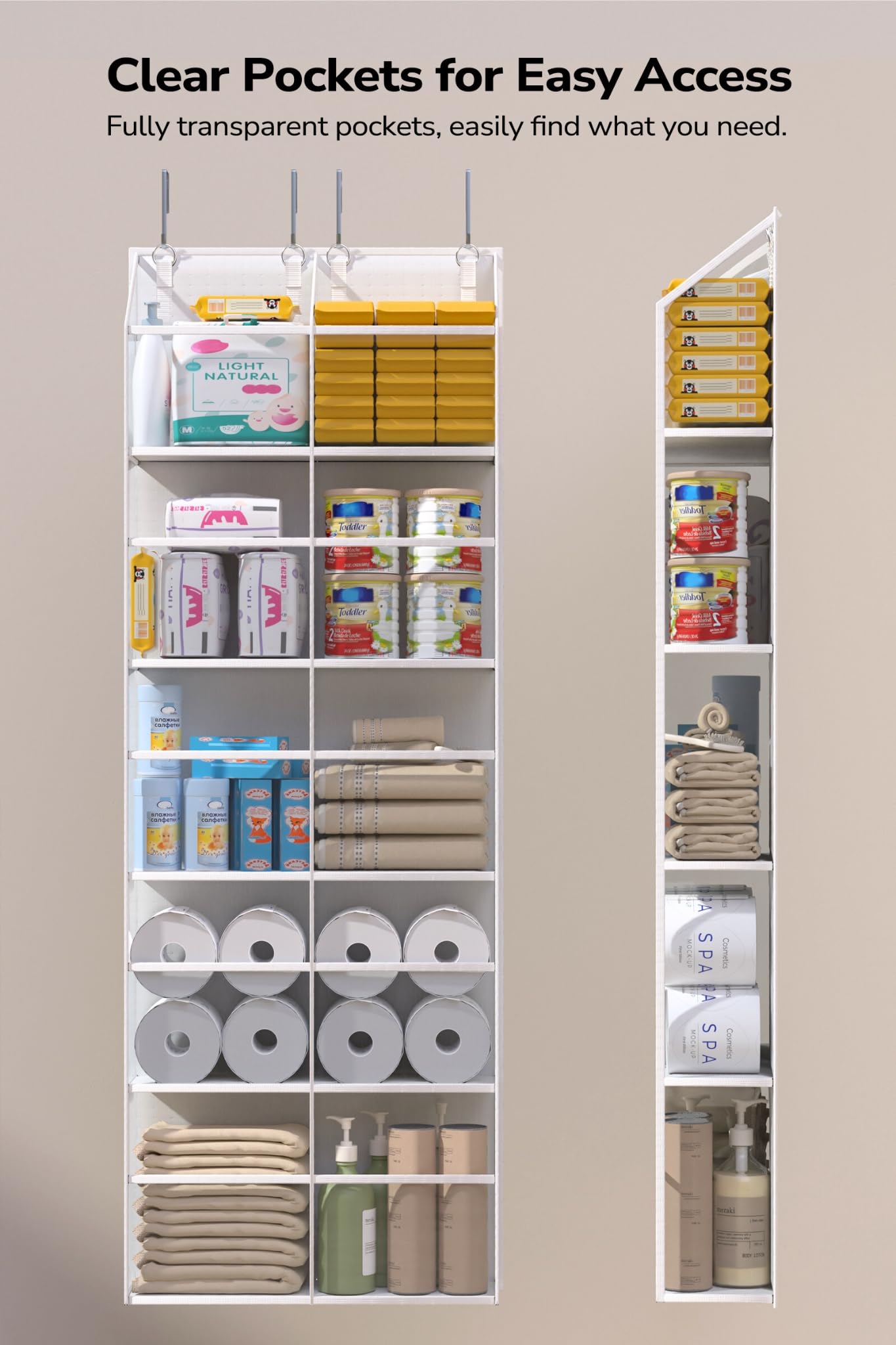 Alltidyup Clear Over The Door Organizer 5 Shelf, Door Hanging Organizer With 10 Large Capacity Pockets, Behind The Door Storage