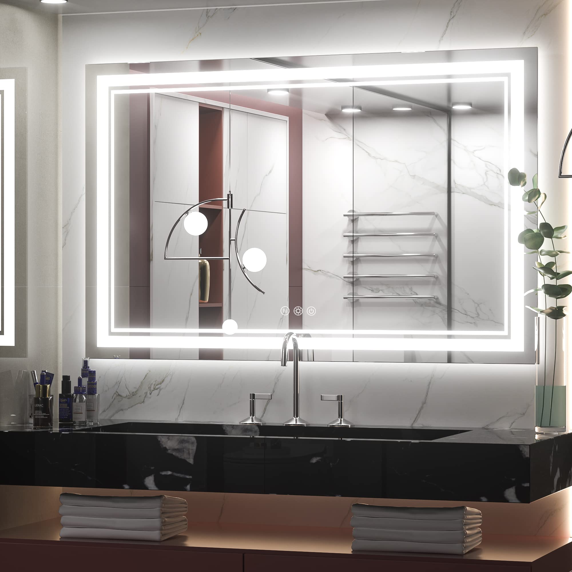 Keonjinn Led Bathroom Mirror 48    X 30    With Frontlit And Backlight, Stepless 3 Colors Temperature & Dimmable Wall Mirror, Ul